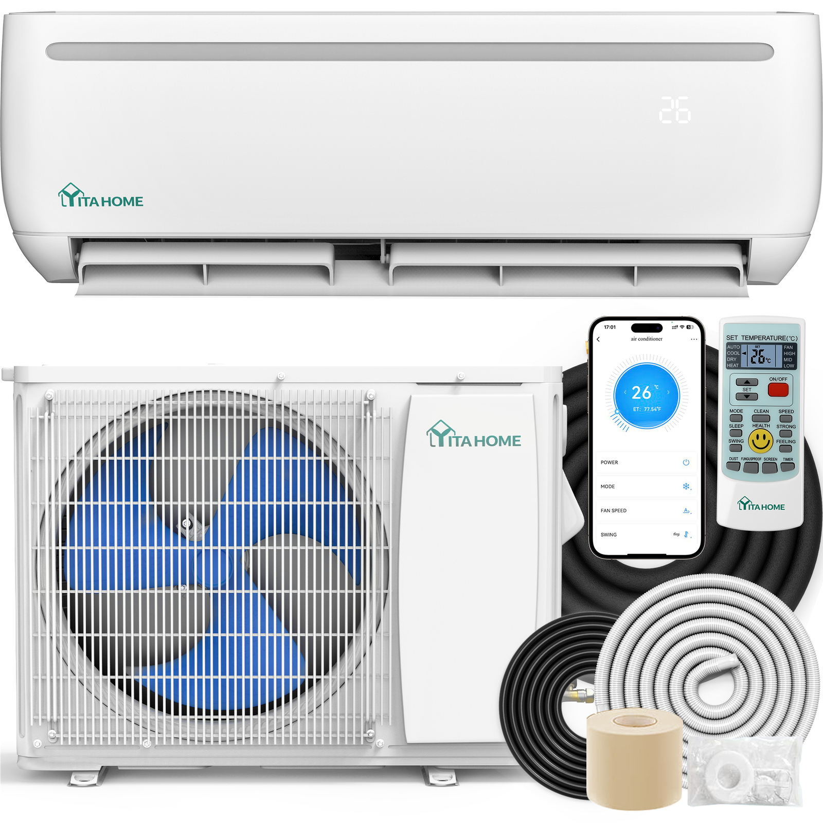 12000 BTU Mini Split Air Conditioner Heat Pump System 17 SEER2 208-230V Wifi