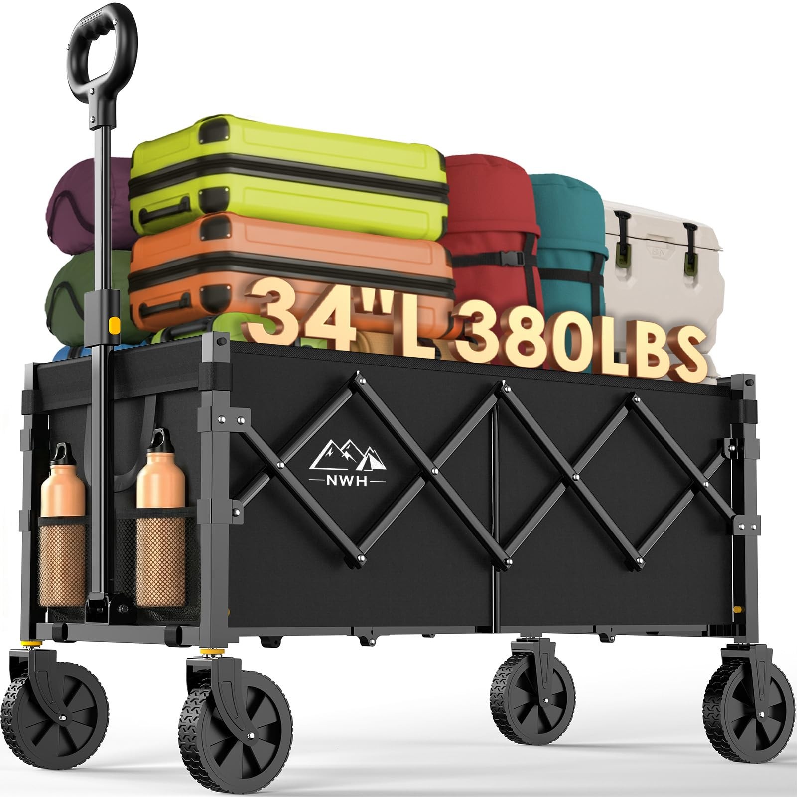 34” Extra Long Collapsible Wagon, 380lbs Large Capacity Folding 150L