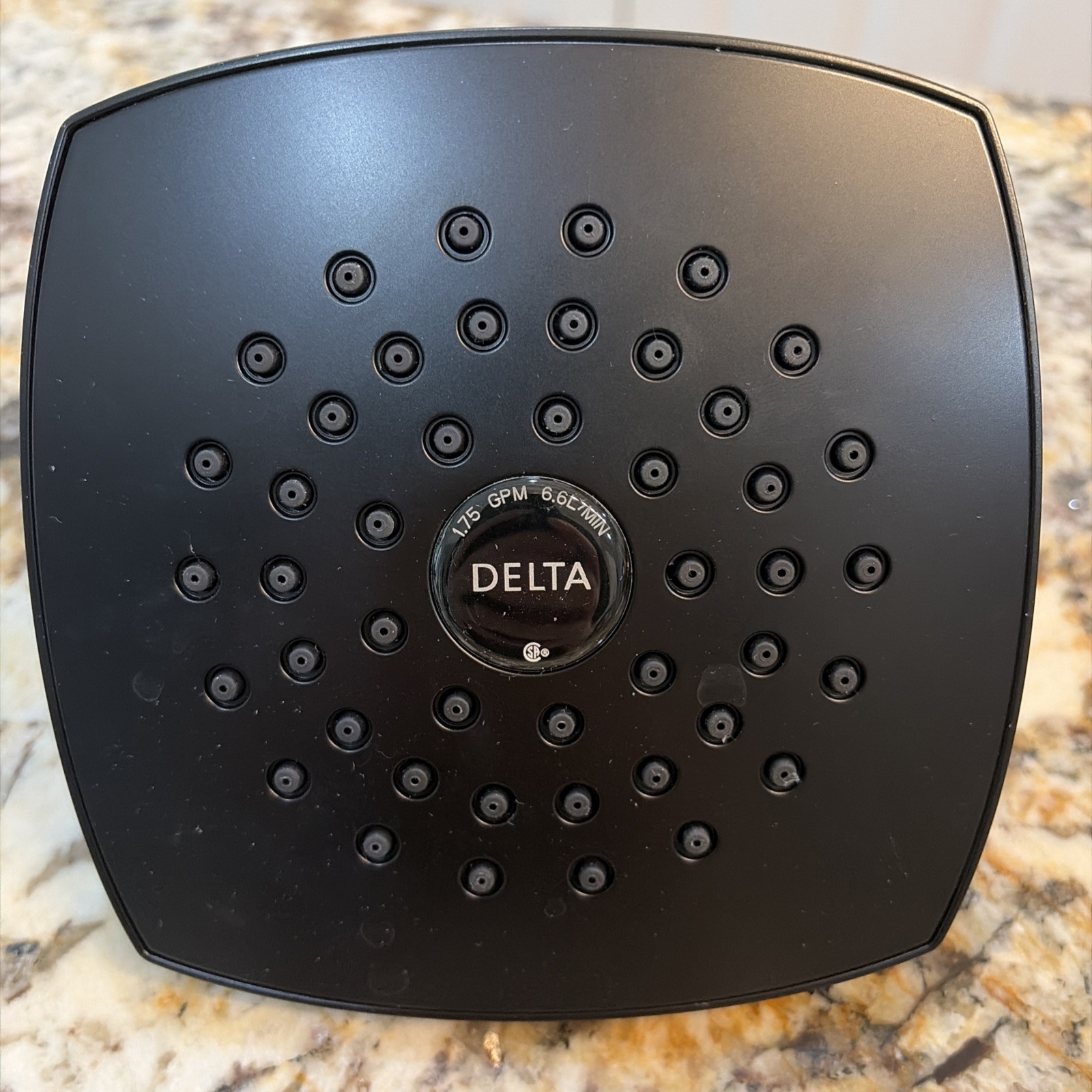 Delta Matte Black Square Raincan Shower Head 1.75 GPM Single Spray 5.25 Inch