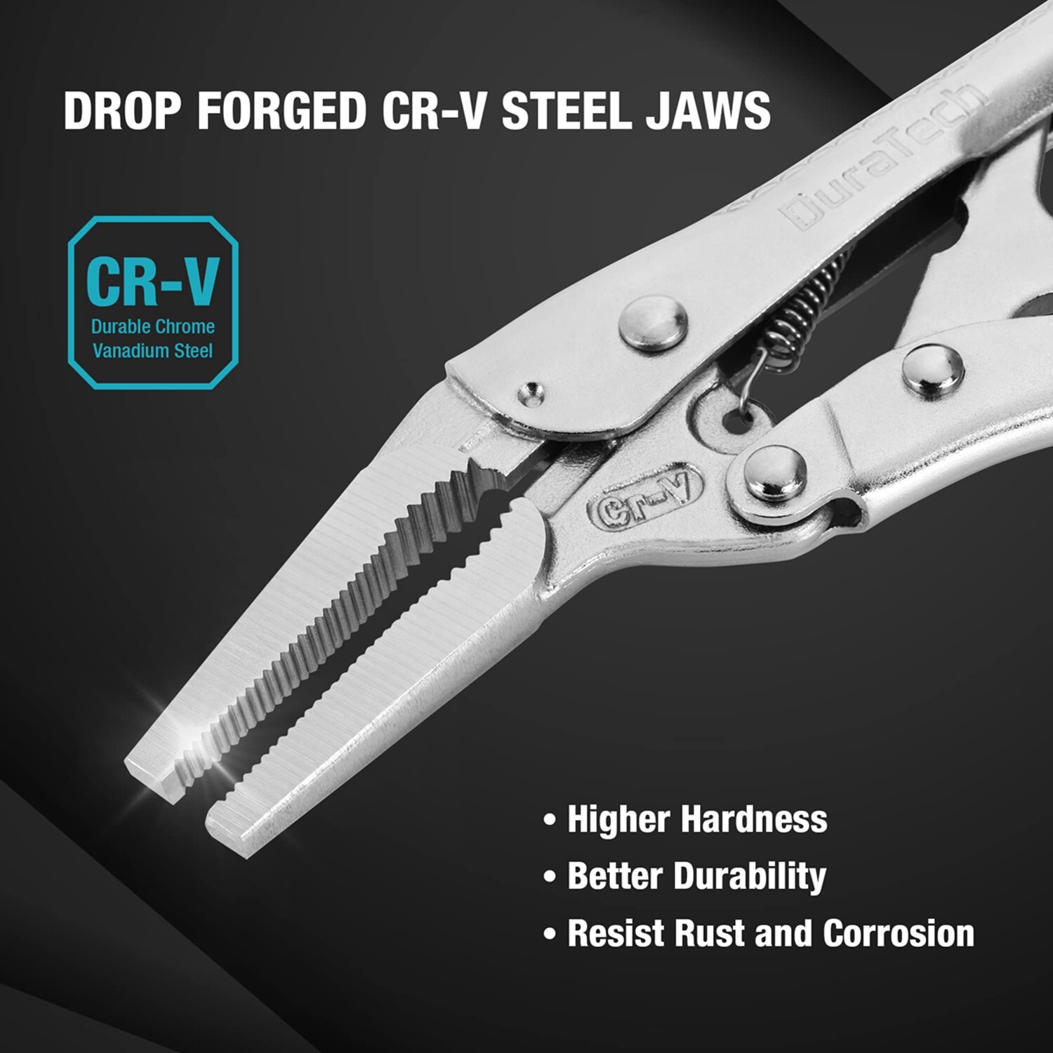 DURATECH 6-1/2 Inch Long Nose Locking Pliers Cr-V Long Nose Plier w/ Wire Cutter