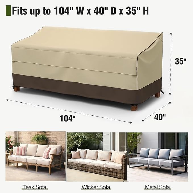 MR.COVER Waterproof Outdoor Couch Cover, Heavy Duty Patio Sofa Cover Brown Khaki