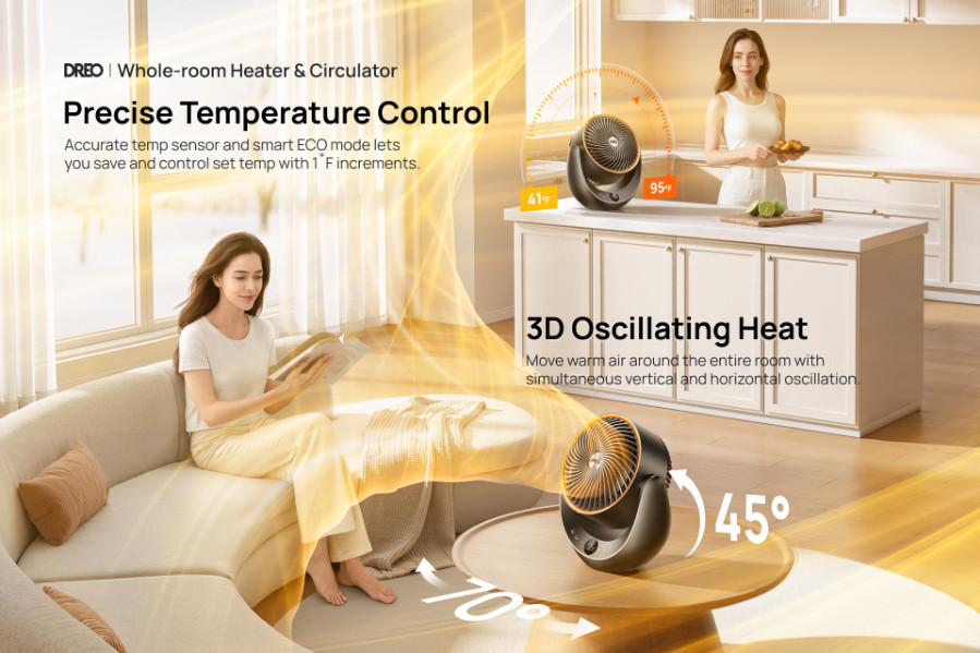 DREO 1500W Portable 3D Automatic Oscillating Ceramic PTC Heater