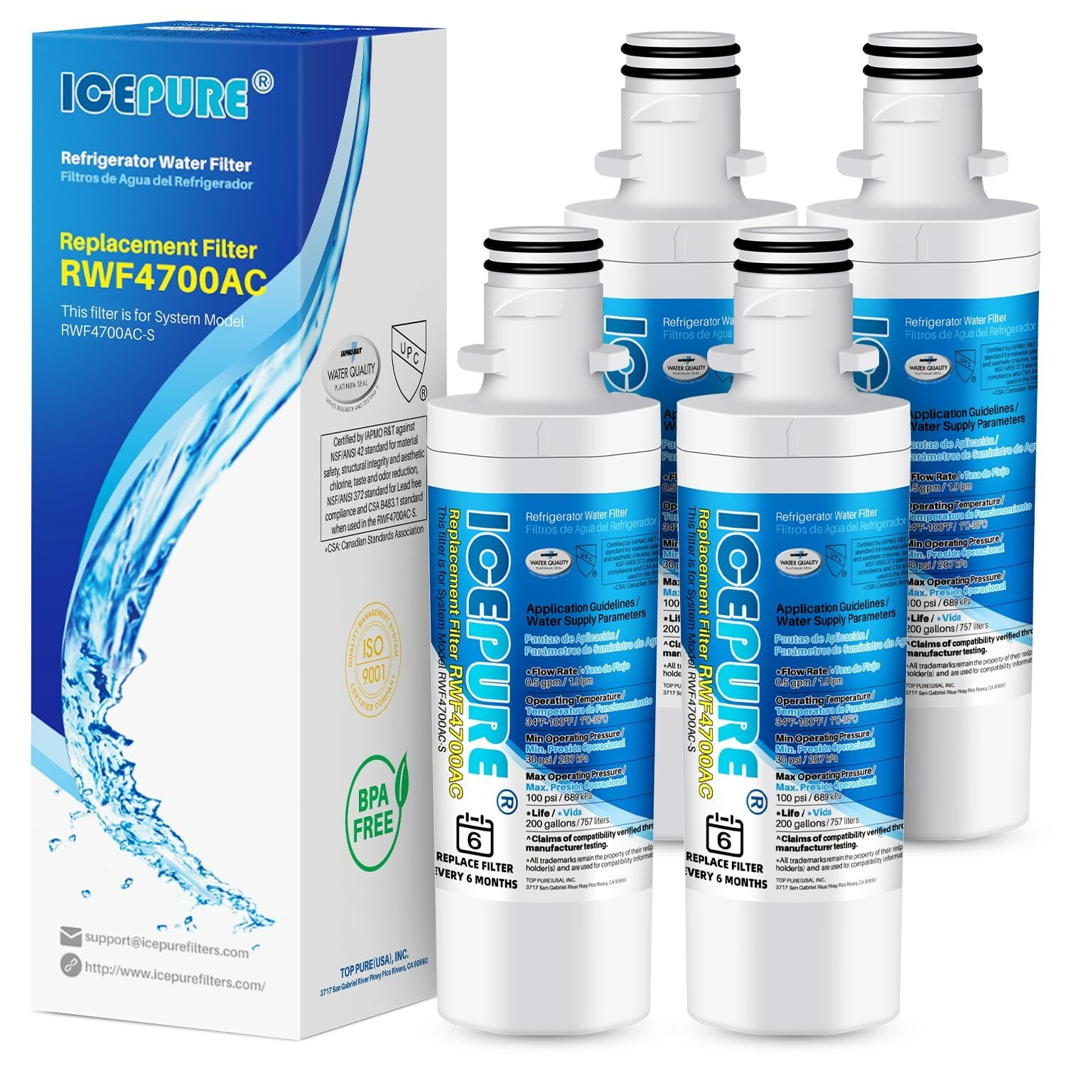 Fit For LG LT1000P LFXC22526S ADQ747935 LMXS30796S LFXS26596S Water Filter 4Pack