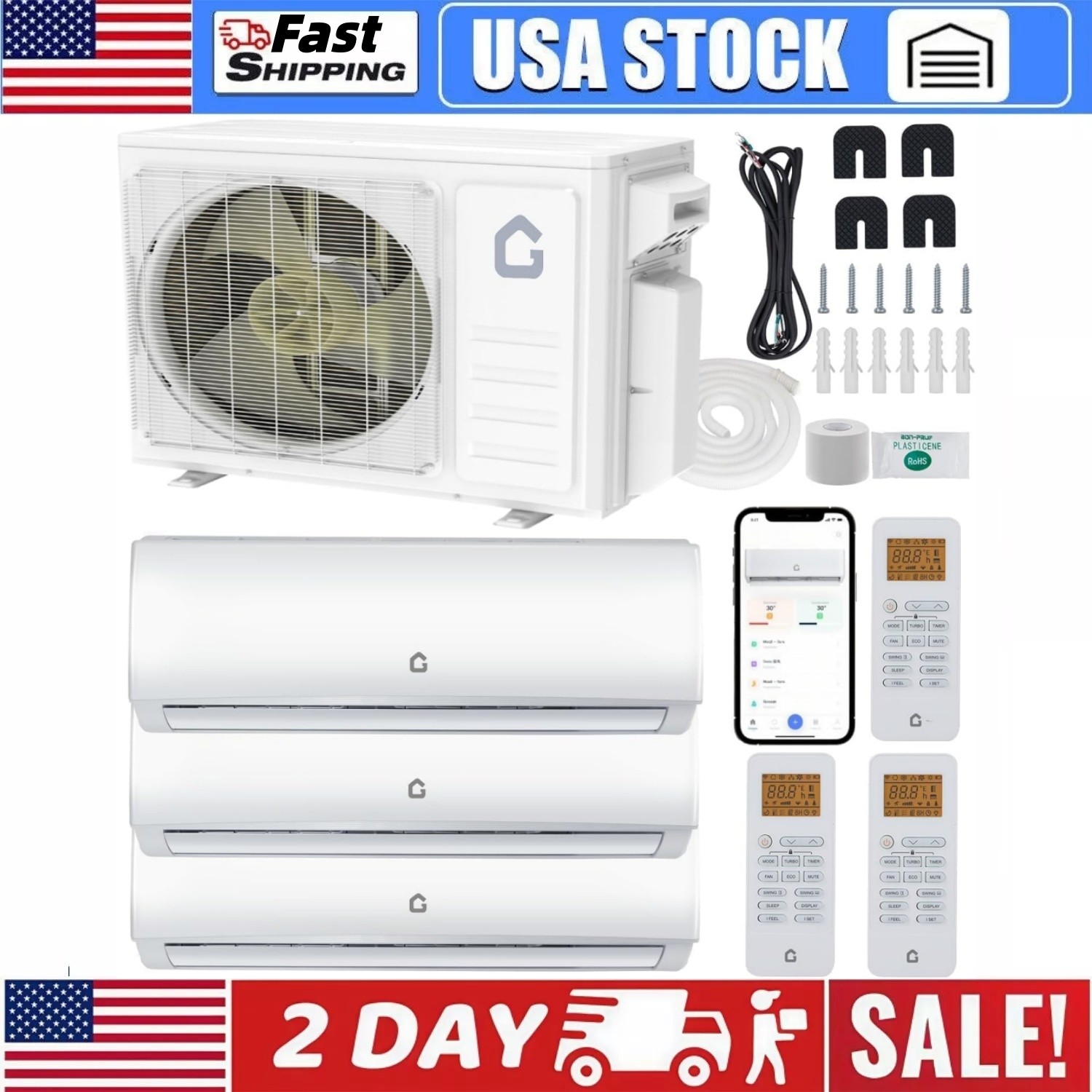35000 BTU 3 Zone Mini Split Air Conditioner 12K+12K+24K Heating & Cooling System