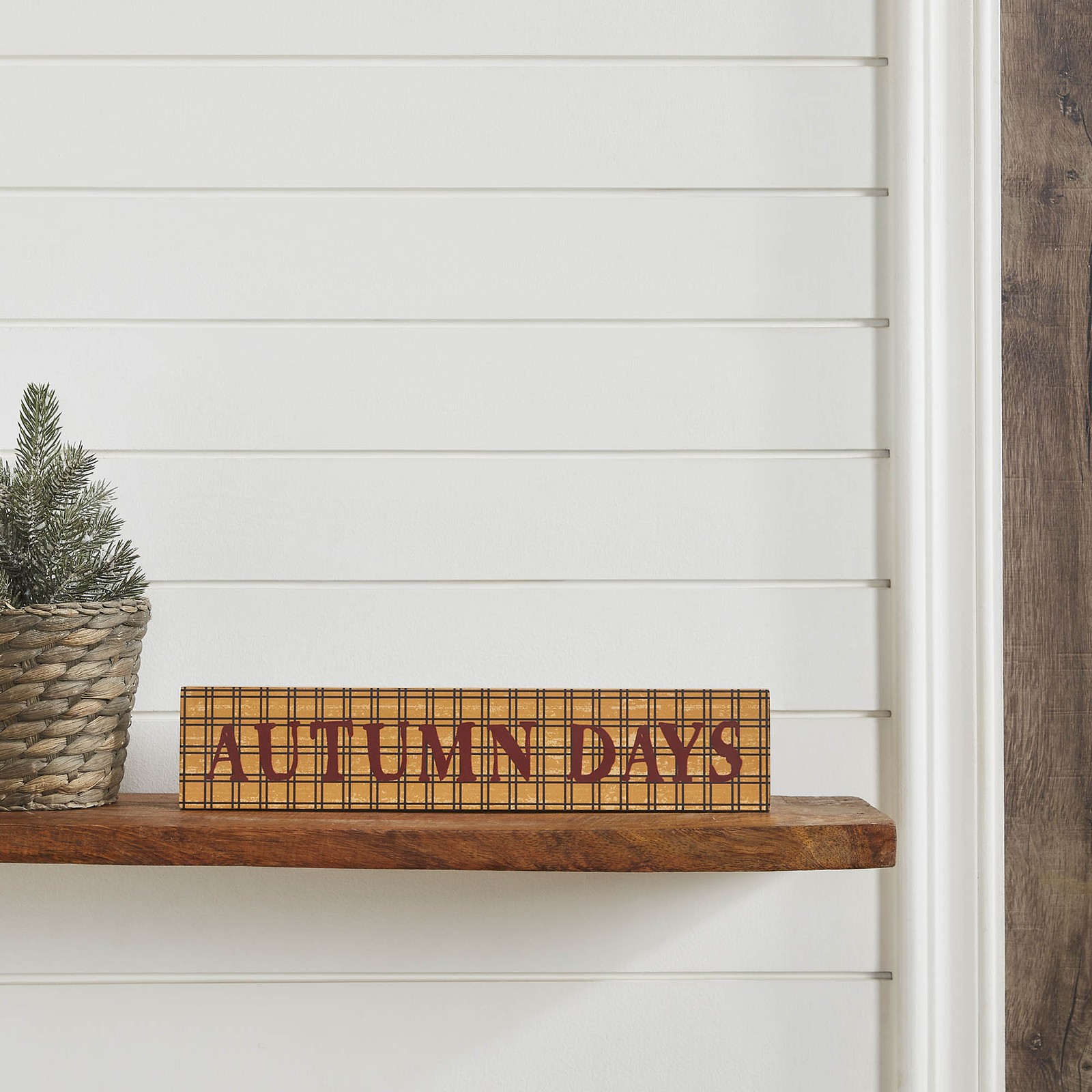 Autumn Days Burgundy on Mustard Base MDF Sign 3×14 VHC Brands