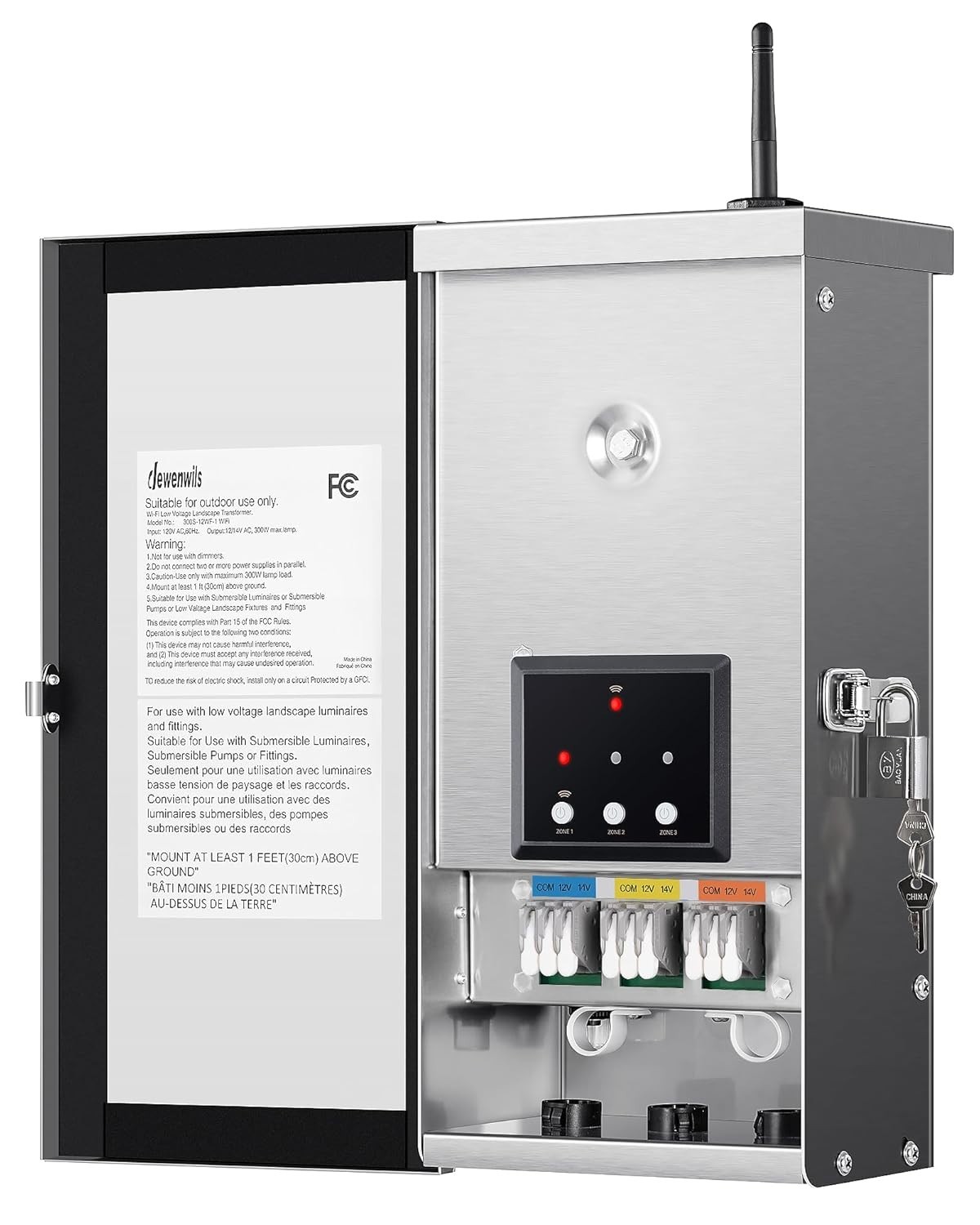 DEWENWILS 300W Wi-Fi Low Voltage Landscape Transformer with 3 Zones, 120V AC