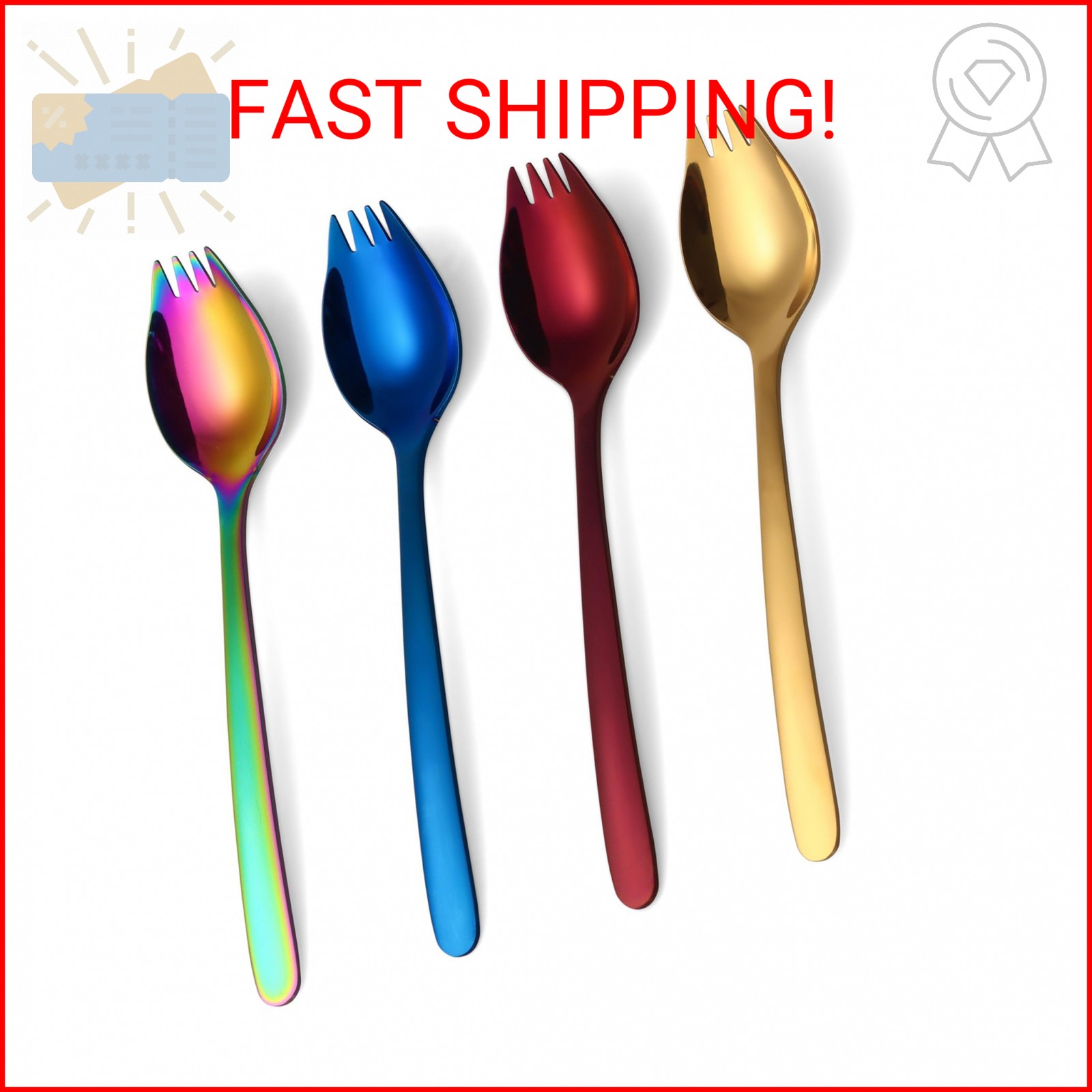 Lovingly Yours 7-inch Spork Stainless Steel, Reusable Metal Sporks, Set of 4