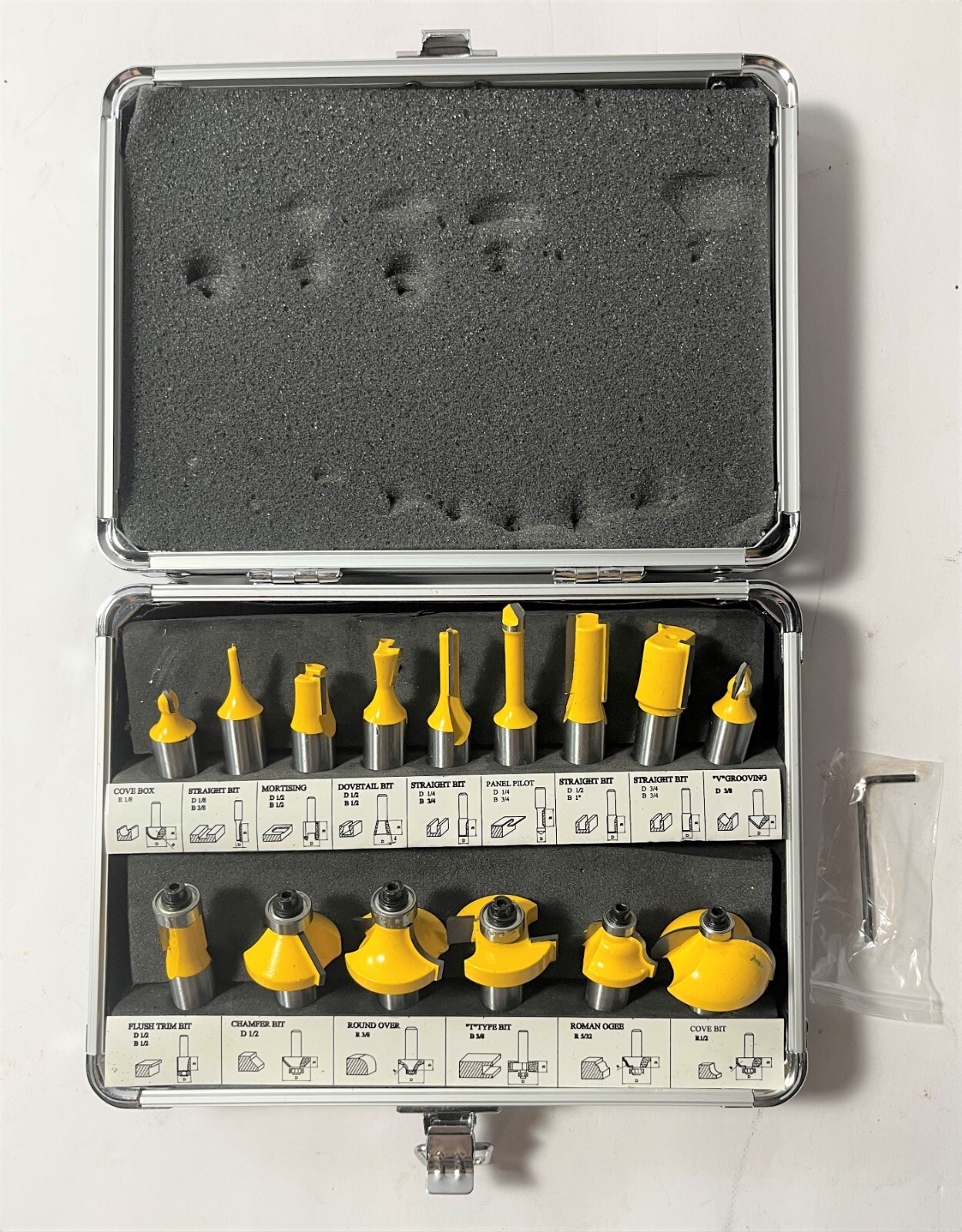15 Piece EDM ROUTER BIT SET – 1/2″ Shank Tungsten Carbide Edges in Aluminum Case