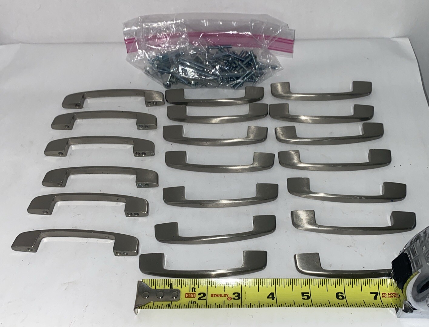 20 Nickel Silver Cabinet Door Handles Pulls w/Screws 20 Pre-Owned
