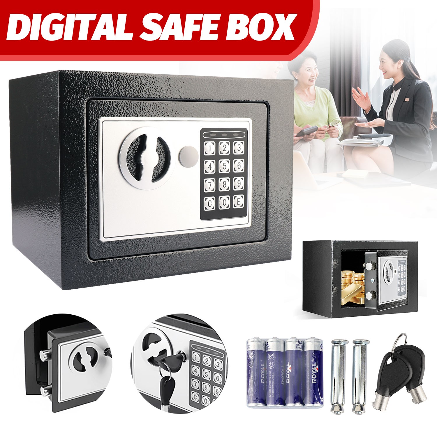 Digital Electronic Safe Box Keypad Lock Security Home Office Cash Jewelry Gun US