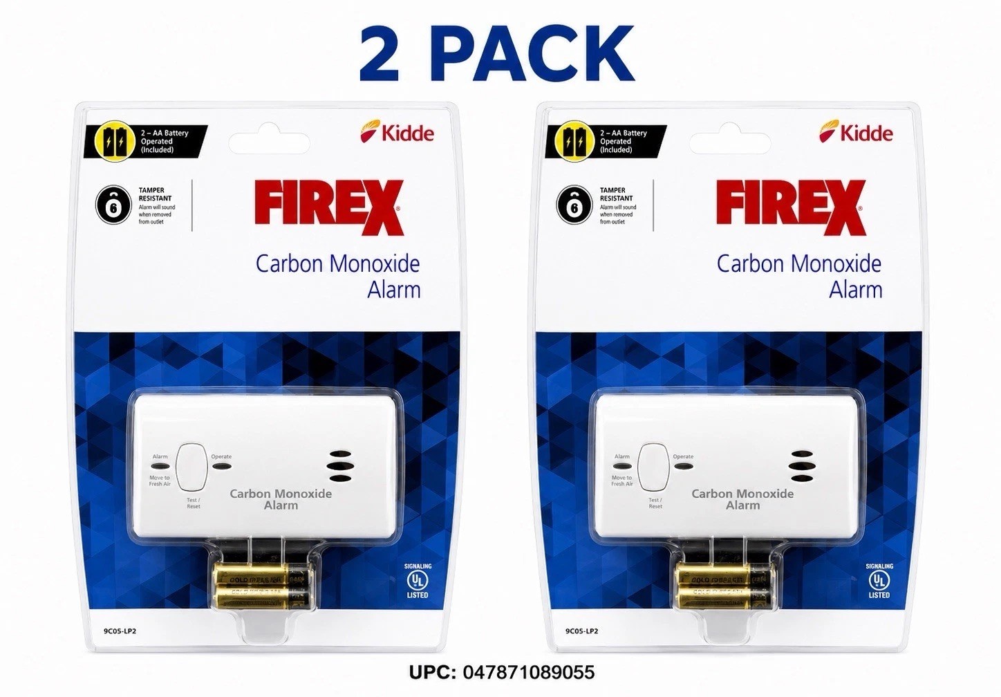 Kidde FIREX Carbon Monoxide Alarm Detector Battery Operated 2 Pack KN-COB-LP2