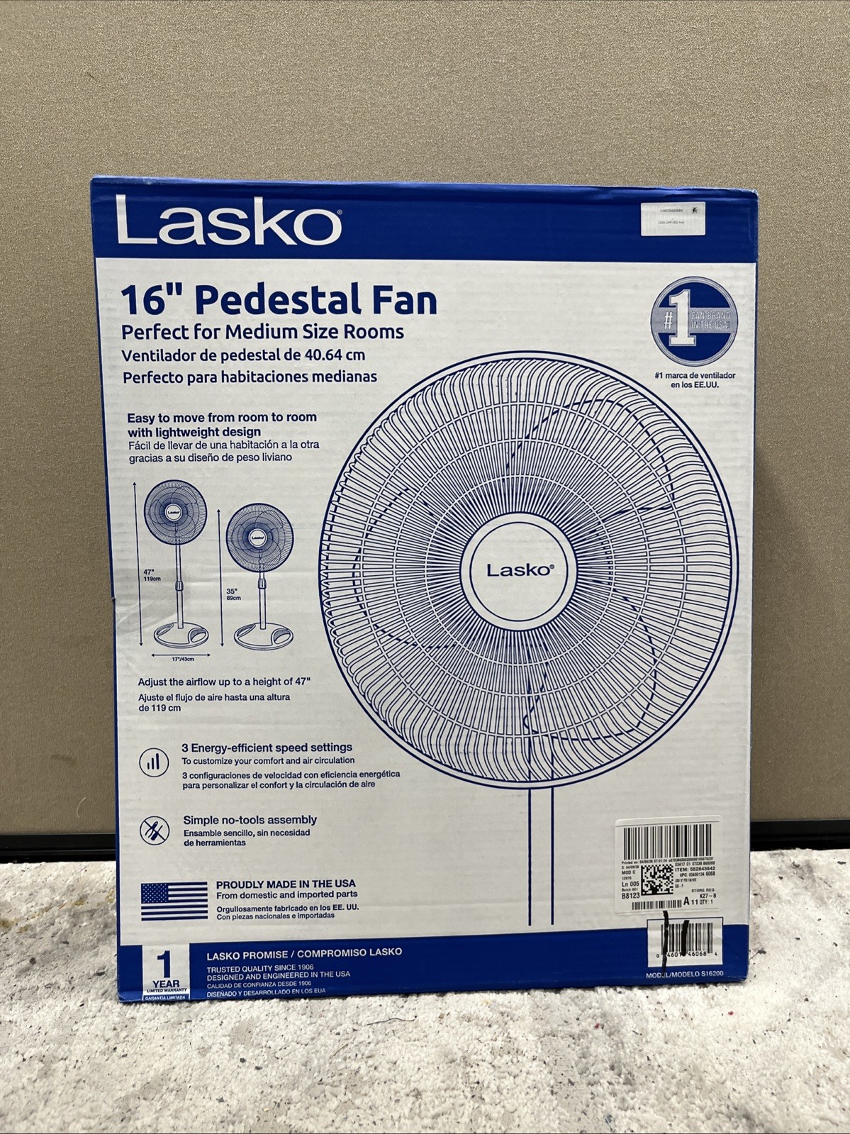 Lasko 16″ Pedestal Fan Adjustable Height Oscillating Tilt Head White or Black