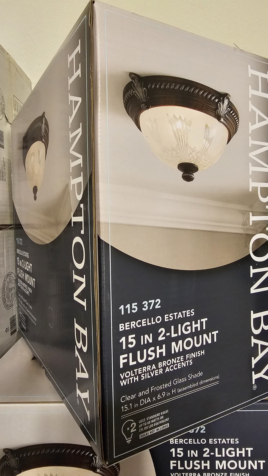 Hampton Bay Bercello Estates 15 in. 2-Light Volterra Bronze Flush Mount+Etched