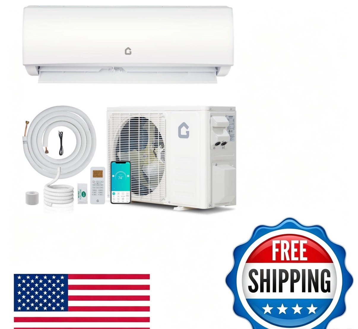 Garvee 18000 BTU Mini Split AC/Heating System, 21 SEER2 208/230V WIFI Enabled En