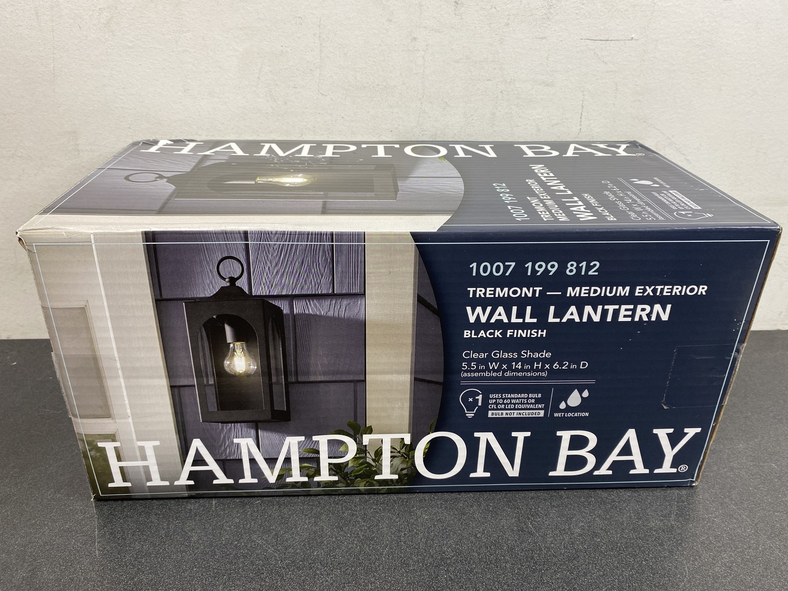 Hampton Bay Tremont 10.3 in. 1-Light Black Outdoor Wall Light with Clear Glass