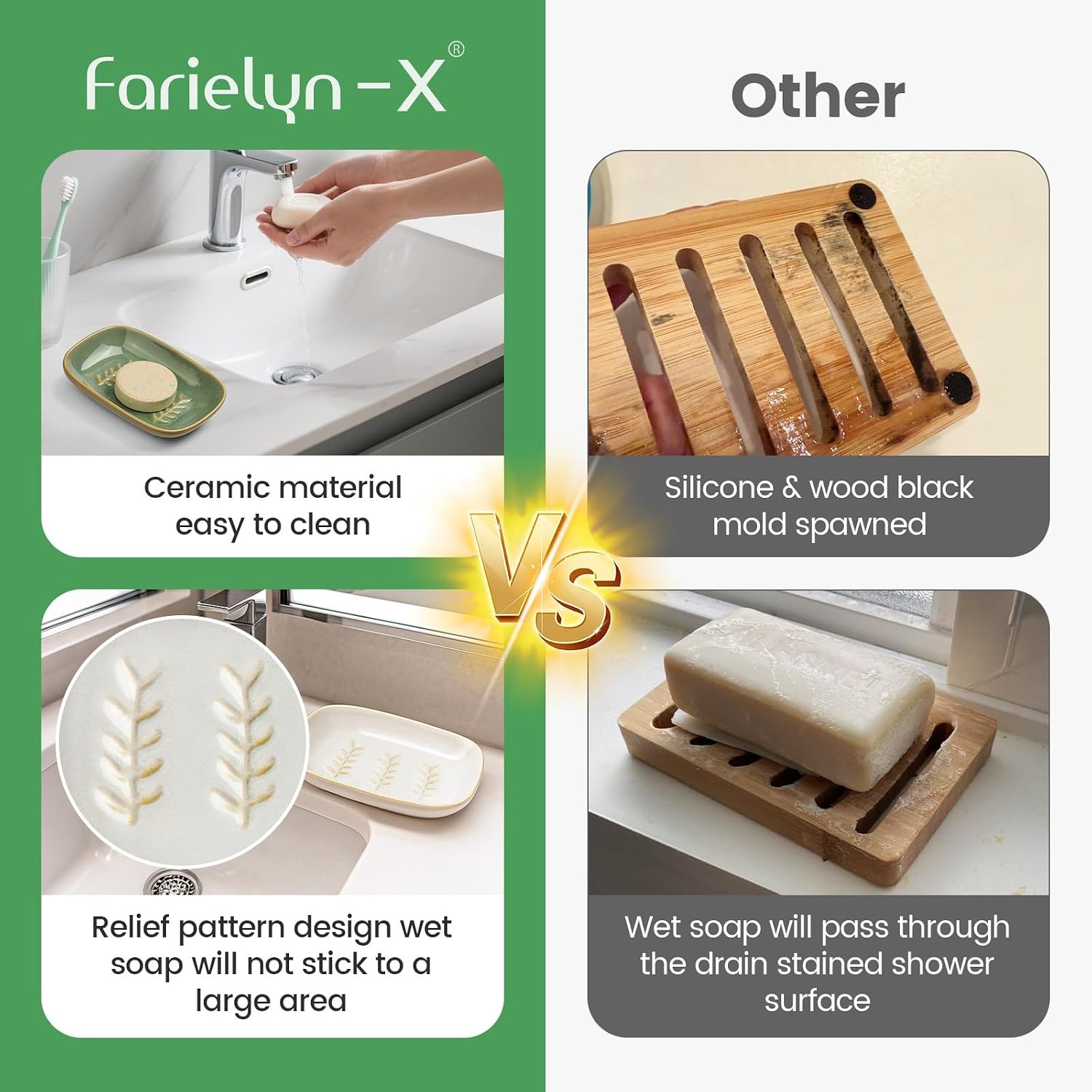 2 Pack Ceramic Soap Dish for Cleaner Shower, Decorative Soap Holder for Bar