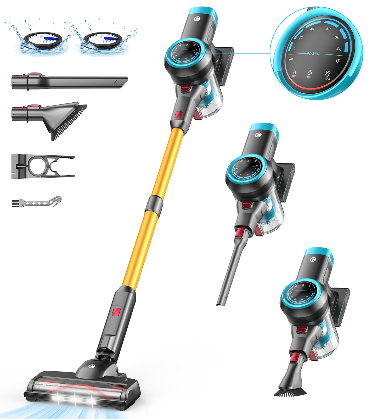 Cordless Stick Vacuum Cleaner 45KPa 550W 60min Runtime Self-Standing HEPA Home