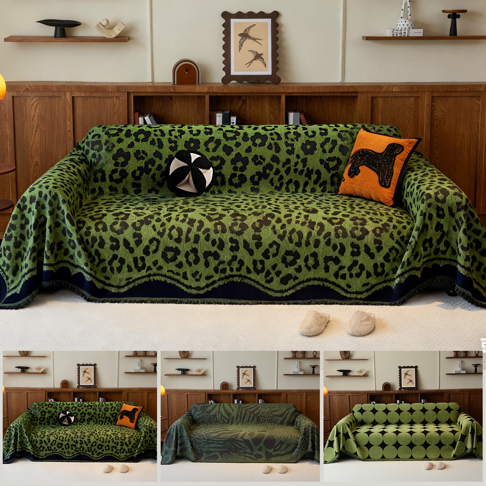 Chenille Sofa Cover Reversible Decorative Tassel Couch Throw Blanket 1-4 Seater