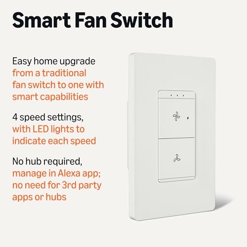 AMAZON BASICS CEILING FAN CONTROL SWITCH, 4-SPEED, SINGLE POLE, ALEXA – WHITE