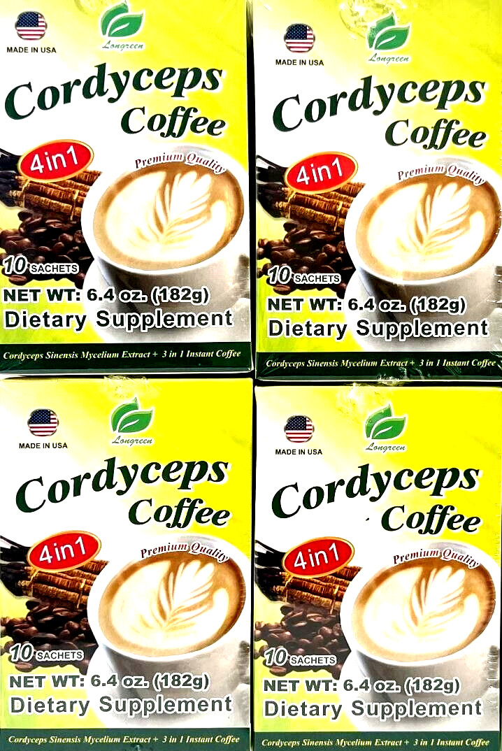Longreen 4-In-1 Premium Quality Cordyceps Coffee 10 Sachets x 25g ( Pack of 4 )