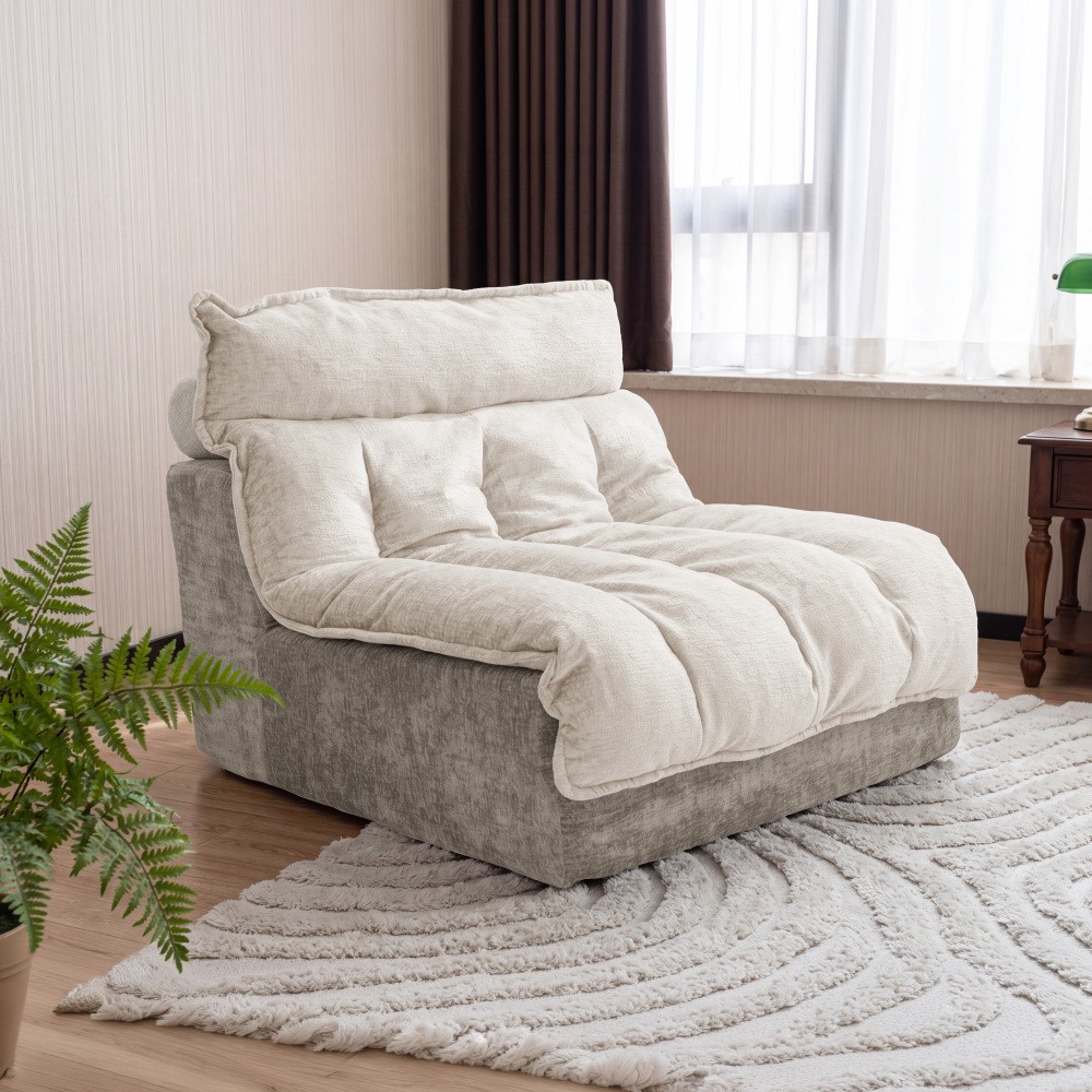 Cloud single-seat sofa, chenille fabric, double-layer cushion, beige