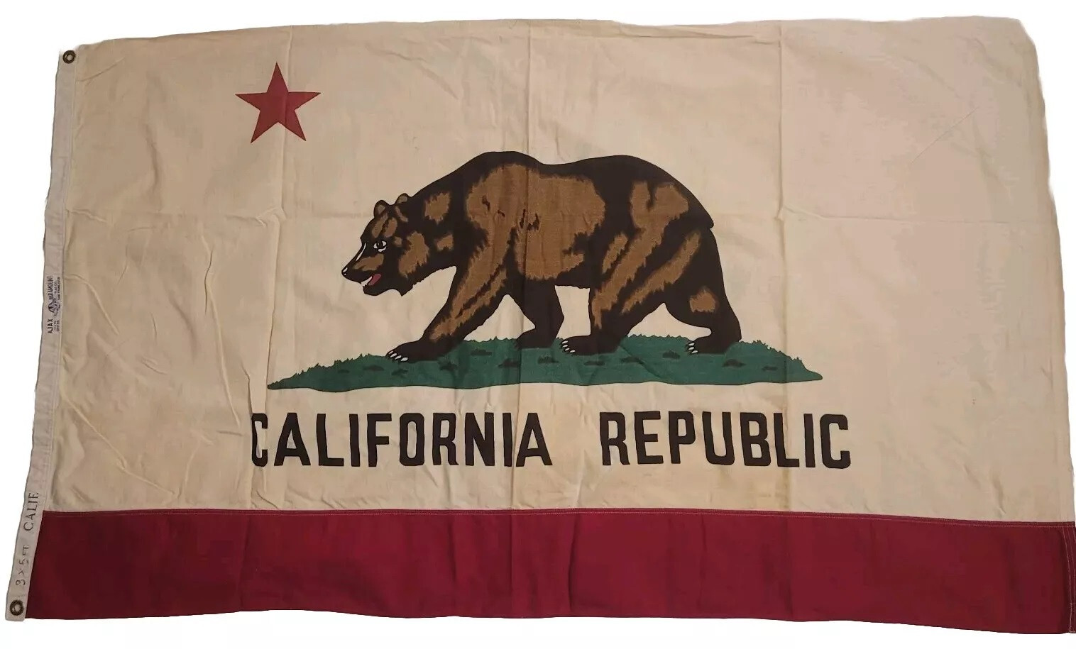 3×5 Embroidered Sewn California State TEA STAINED Cotton Flag 3’x5′ Handmade