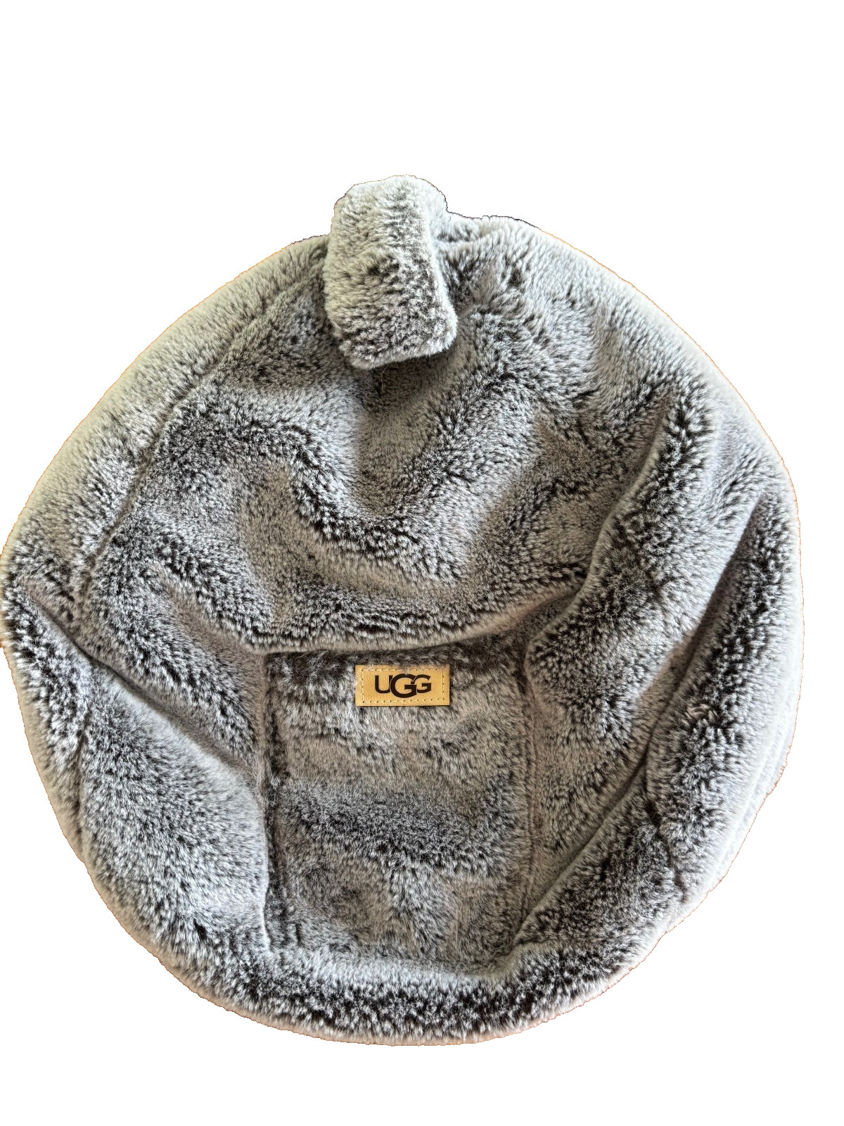 UGG Tablet Mini Laptop Pouf Beanbag Gray Faux Fur w Side Pocket