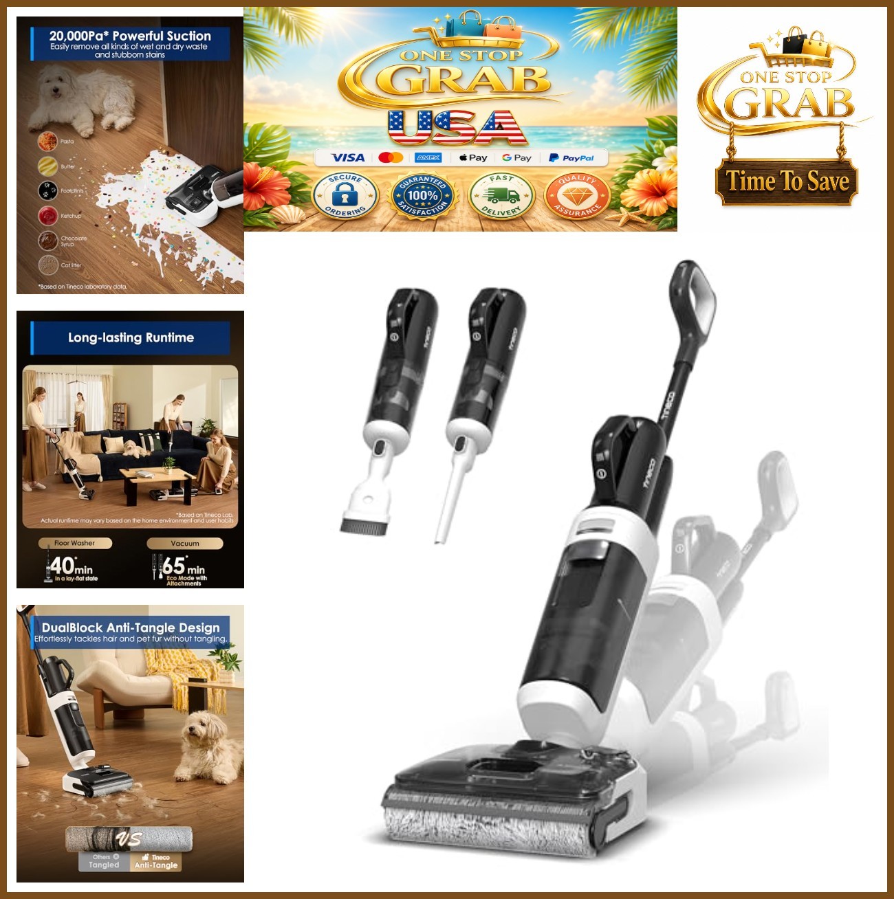 Wet Dry Vacuum Cleaner Cordless 2-in-1 Handheld Stick Mop 20kPa Suction 65 Min