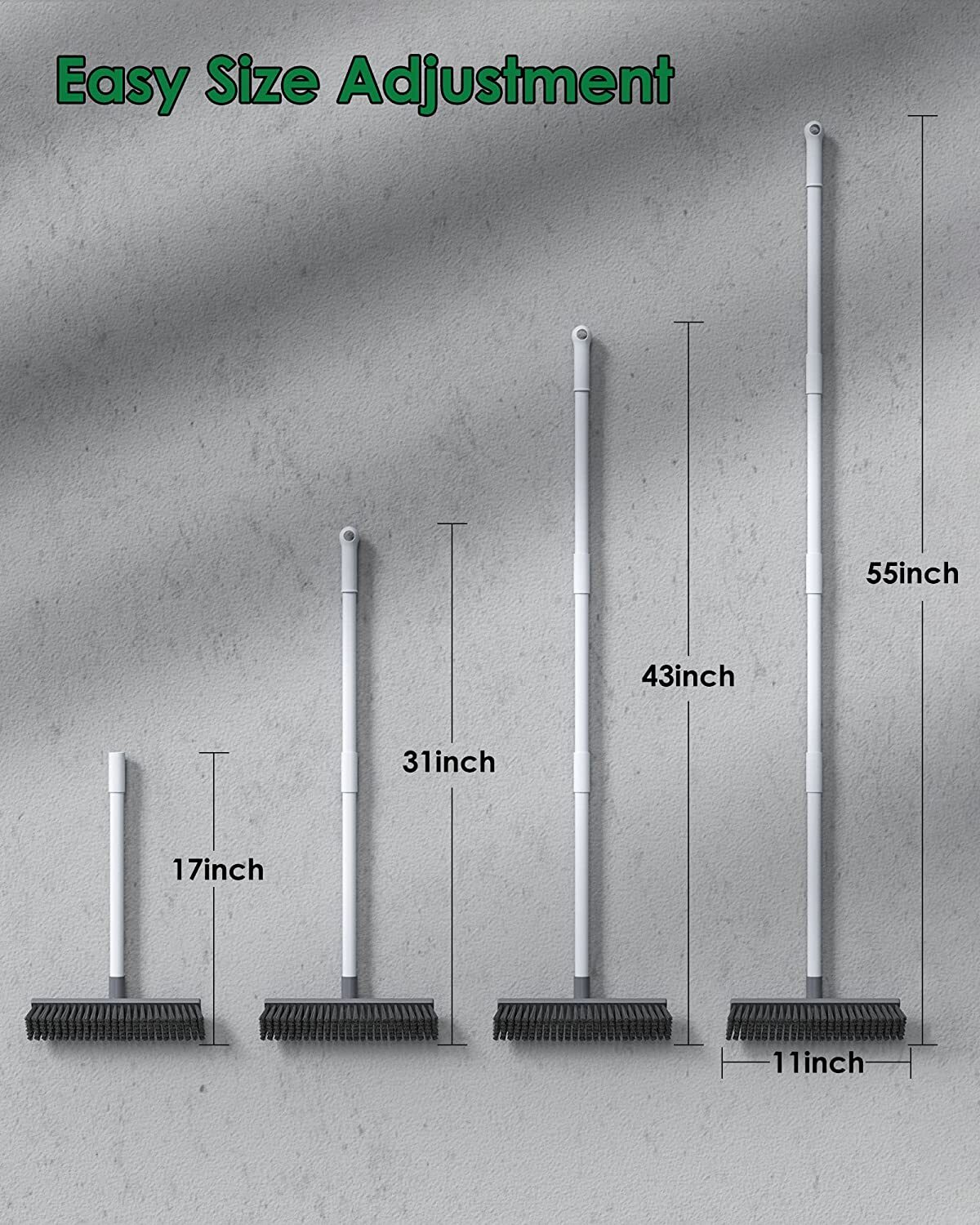 Floor Scrub Brush 2 in 1 Scrape&brush Push Broom Stiff Bristle 17″-55″ Handle