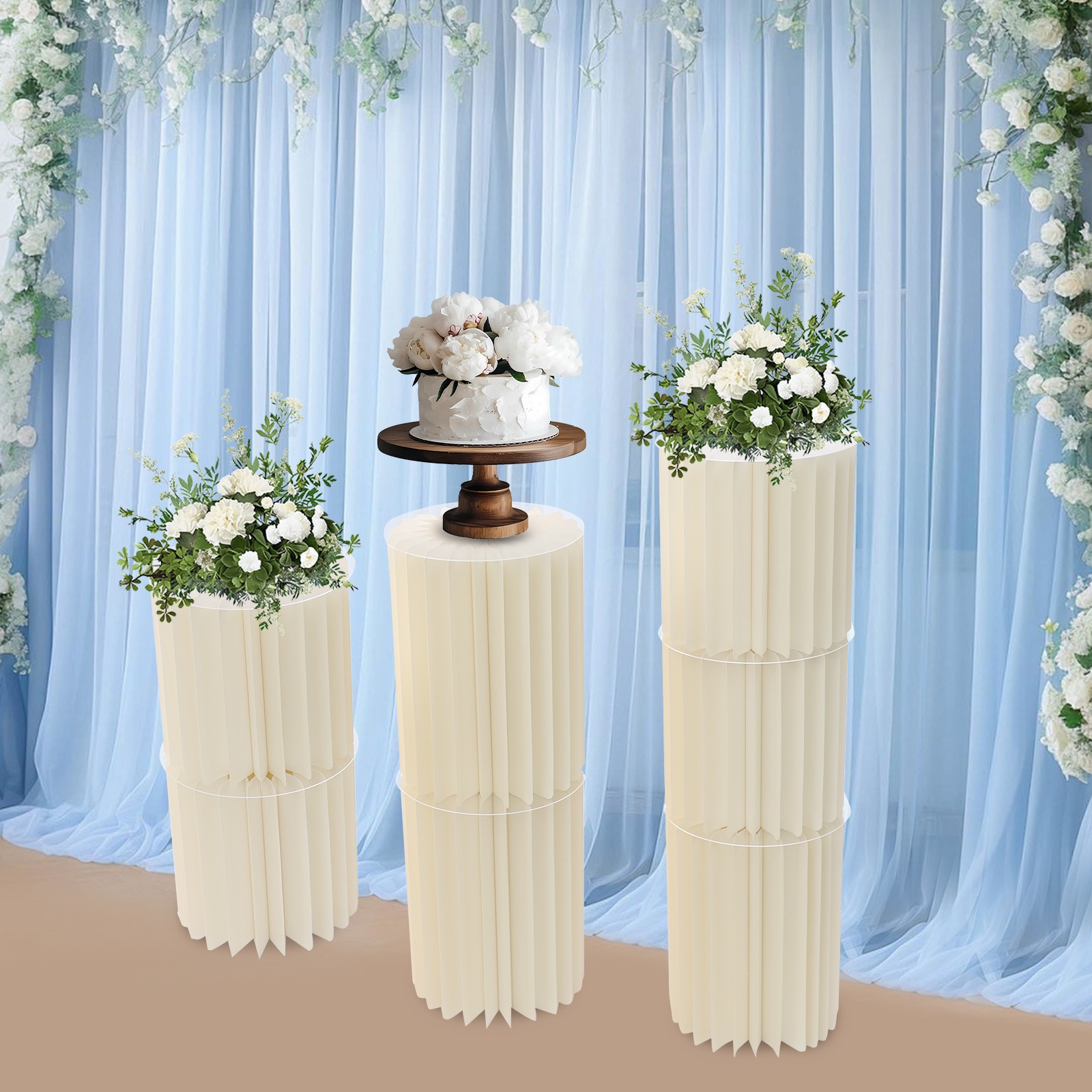 7-Piece Foldable Paper Column Display Stands for Wedding Decor and Flowers