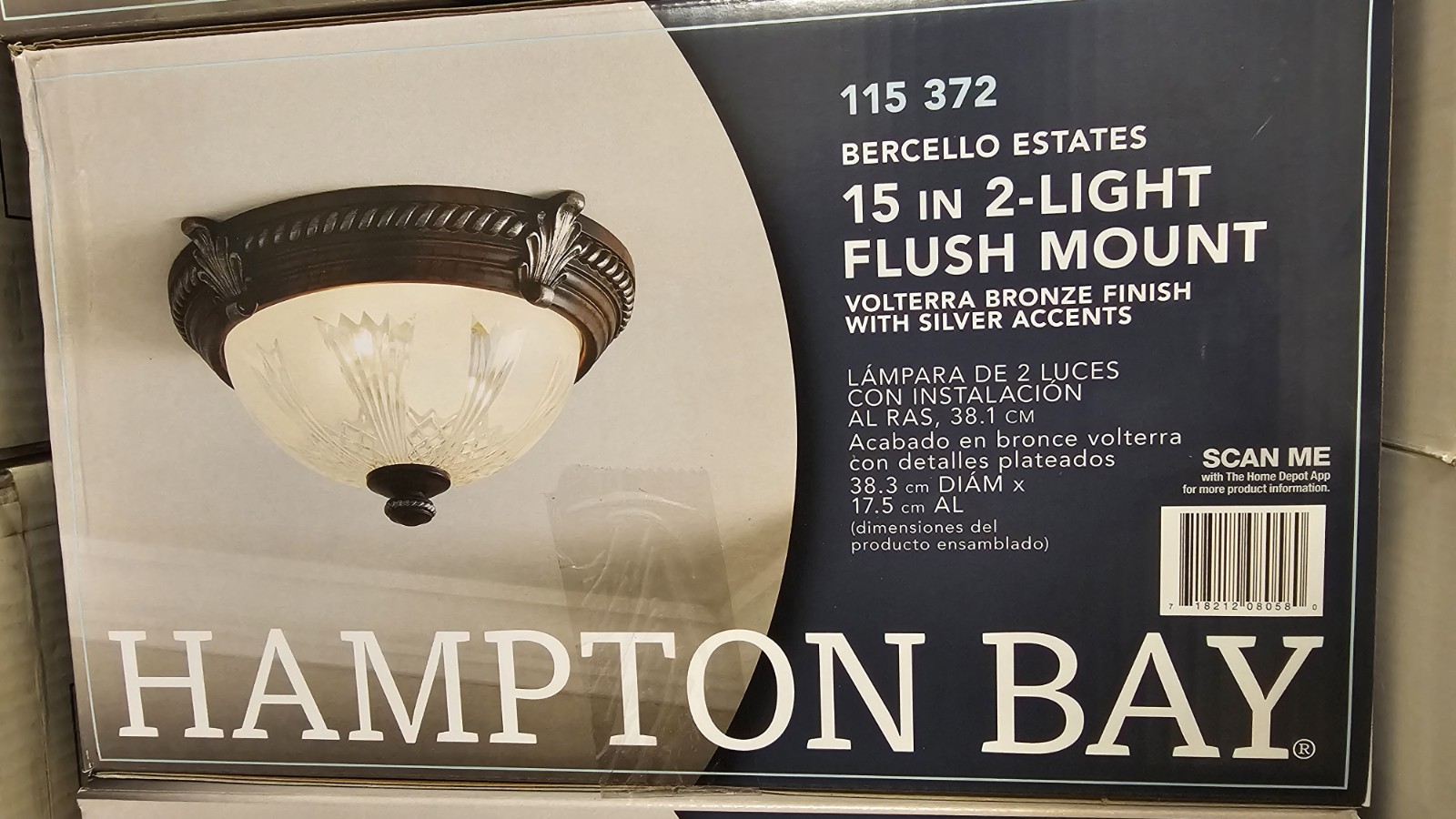 Hampton Bay Bercello Estates 15 in. 2-Light Volterra Bronze Flush Mount+Etched