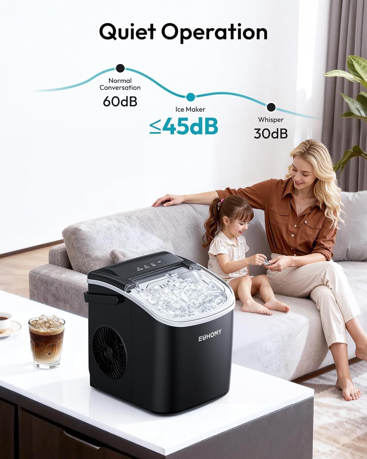 EUHOMY Countertop Ice Maker Machine, 26lbs/24Hrs, 9 Ice Cubes Ready in 6 Mins