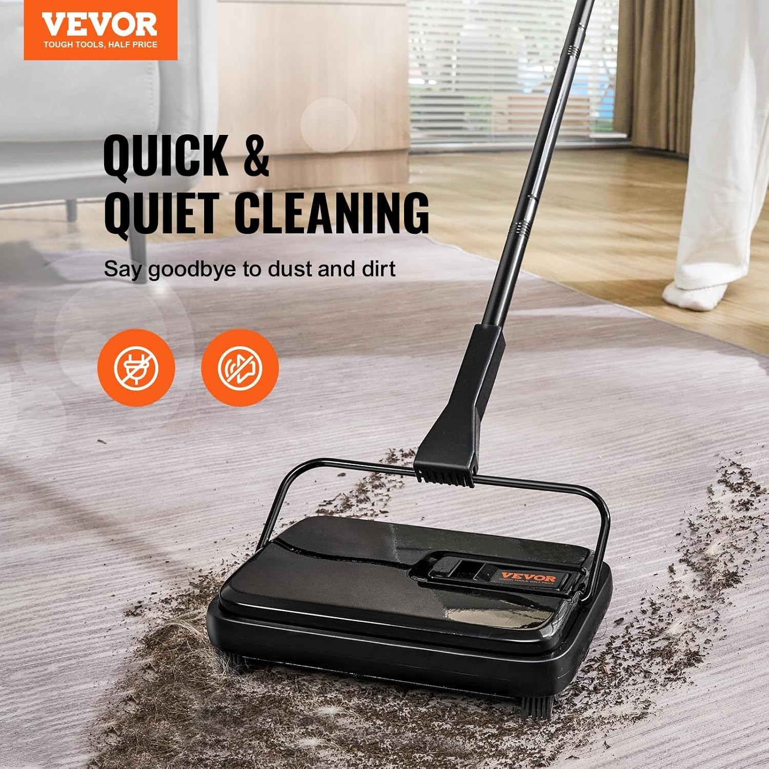 Compact Manual Carpet Sweeper for Pets – 180-Degree Rotation & Easy Cleaning