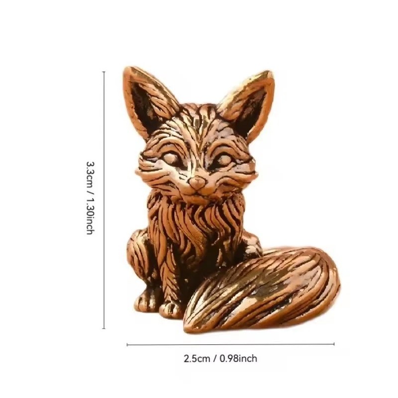 1PCS Brass Fox Animal Statue Small Sculpture Tabletop Figurine Home Decor Gifts