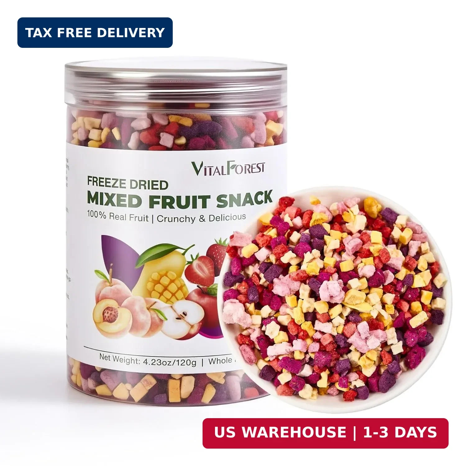 Freeze Dried Mixed Fruit Snacks – 4.23oz(120g) Crunchy Dried Fruit Mix with Stra