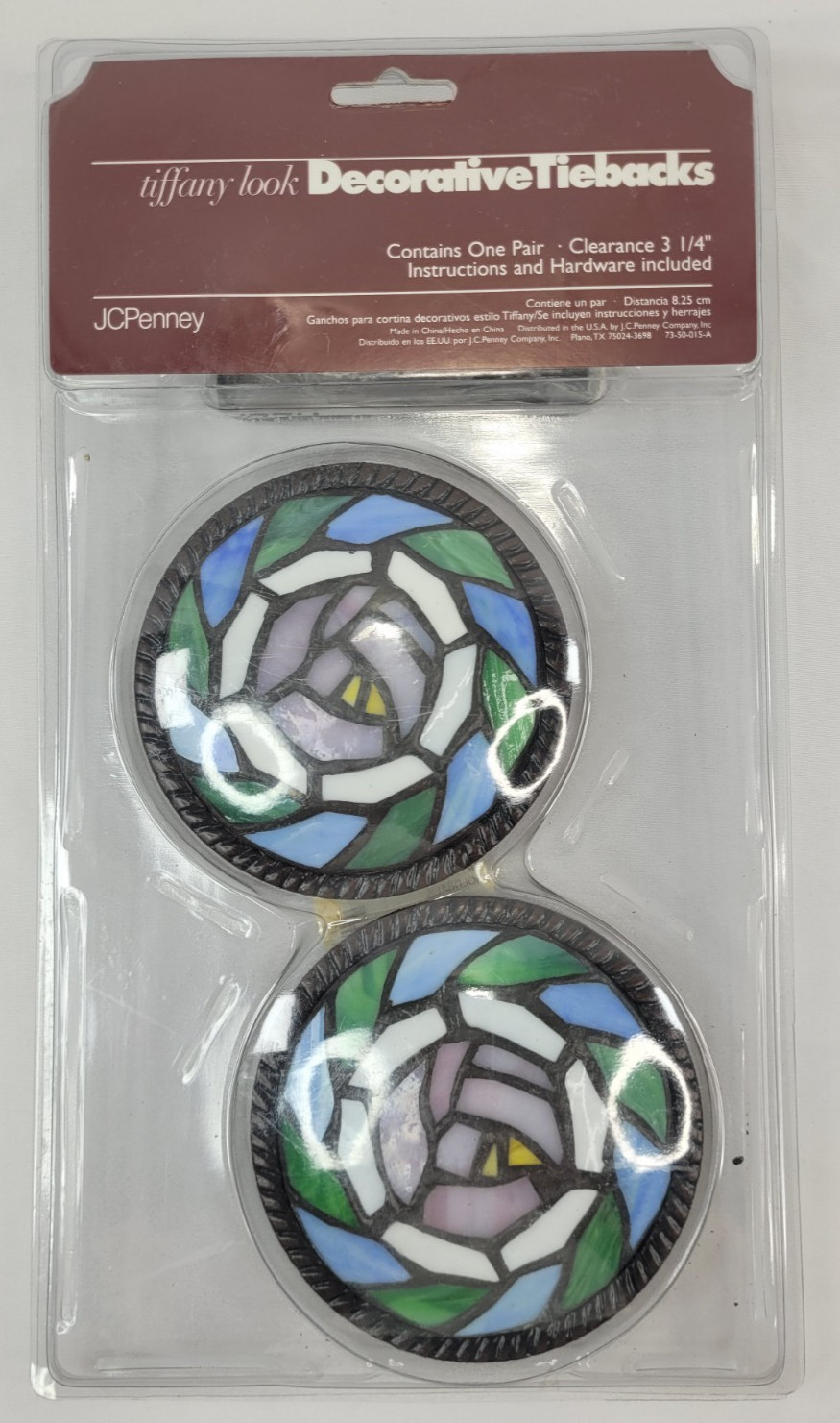 Round Tiffany Style Blue/Green/Purple Stained Glass Rose Curtain Pull/Tie Back