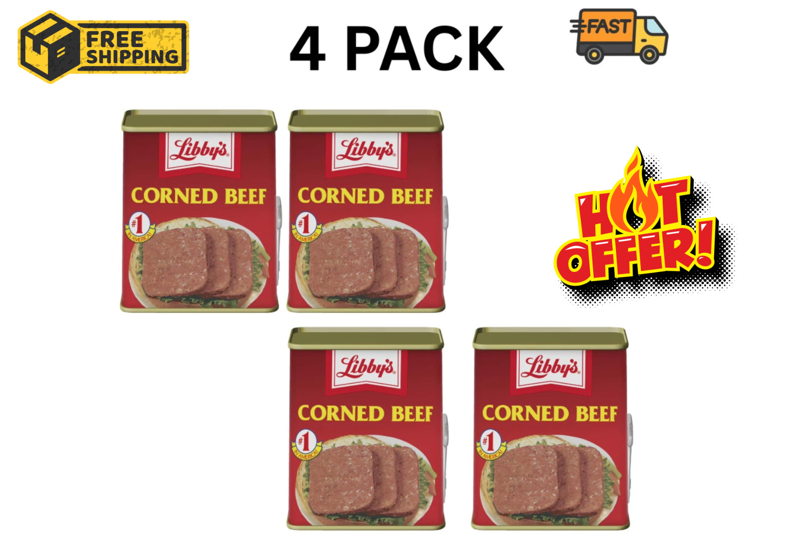 Libby’s Corned Beef 12 oz Can 4 Pack Shelf Stable High Protein Meat