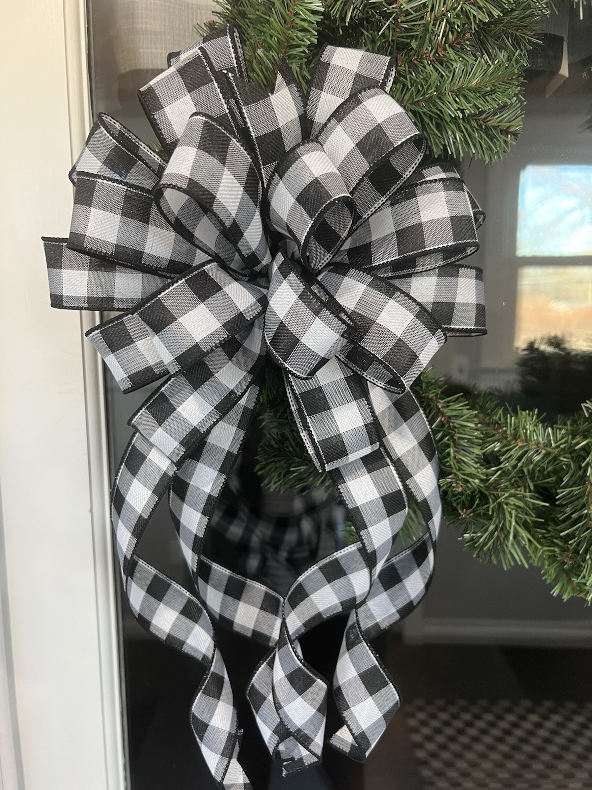 Handmade Black and White Buffalo Plaid Bow for Spring Summer Easter Fall Wreath