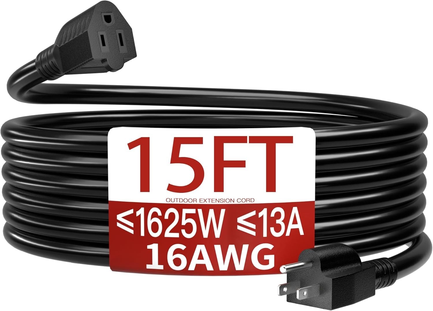 15 Ft Outdoor Extension Cord Waterproof Weatherproof Black 3 Prong Power Cord