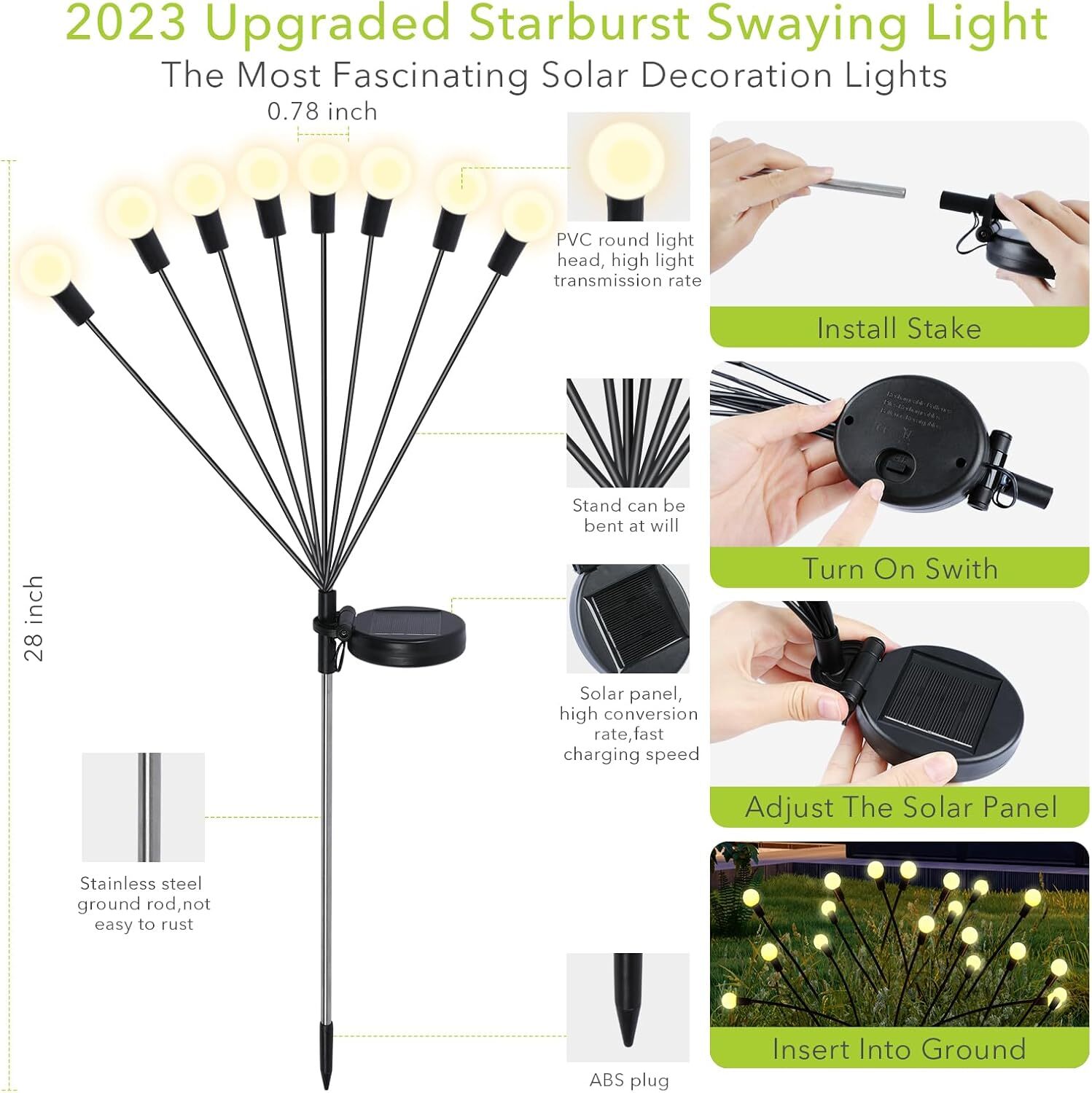 Outdoor Lights Decorative Waterproof Lights 8 LED Bulb Firefly Light 800mAh 2024