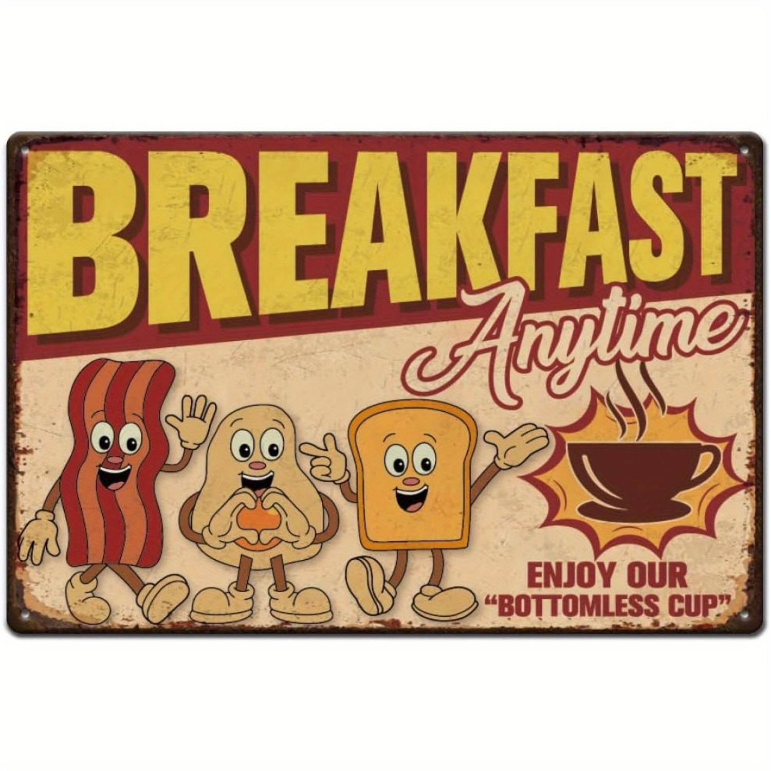 Metal Sign Breakfast Anytime Funny Diner Vintage Kitchen
