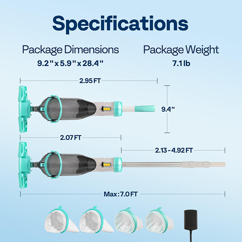 Cordless Rechargeable Pool Vacuum Handheld Pool Cleaner with Telescopic Pole