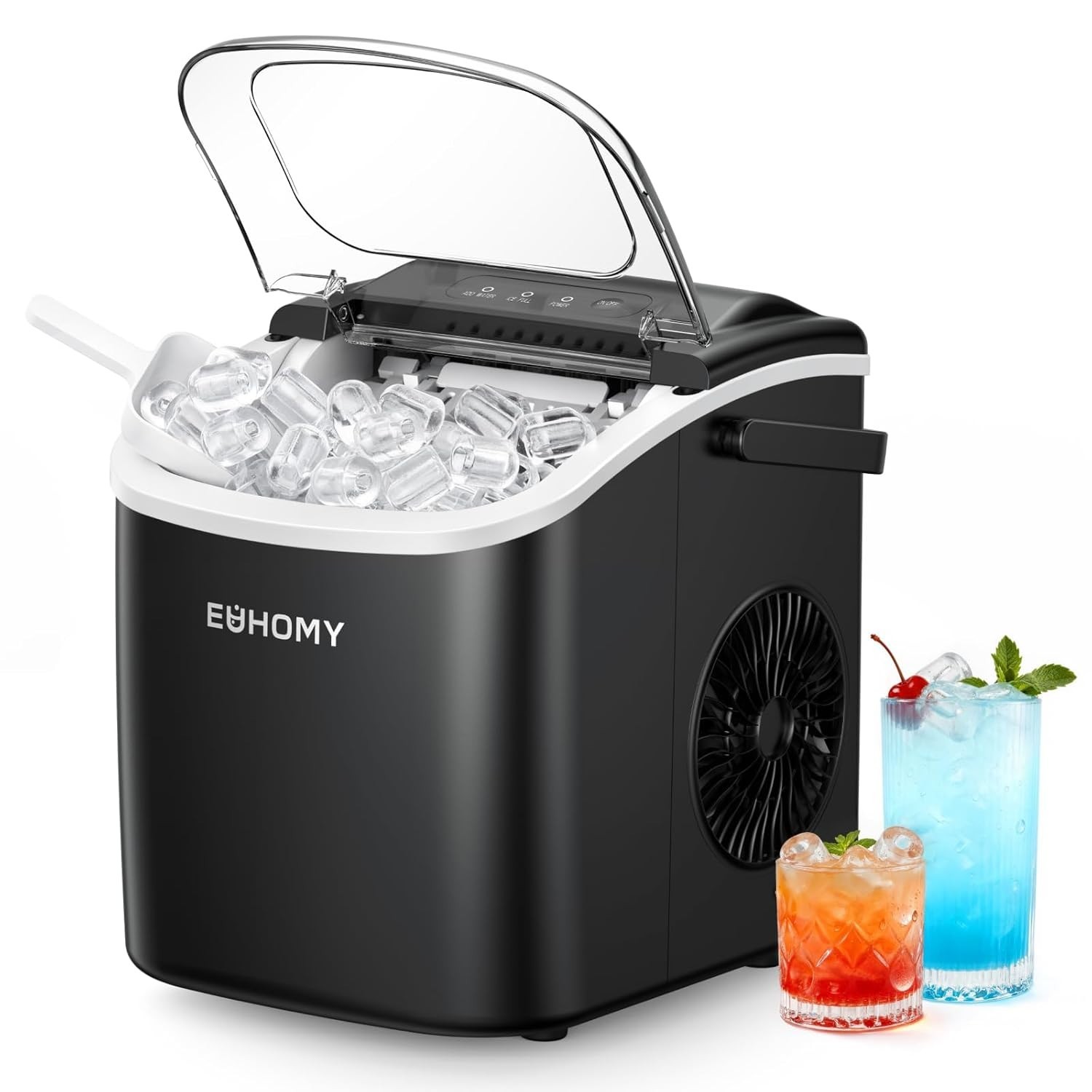 Compact Black Ice Maker – 26 lbs Daily, Perfect for Home, Kitchen & Camping