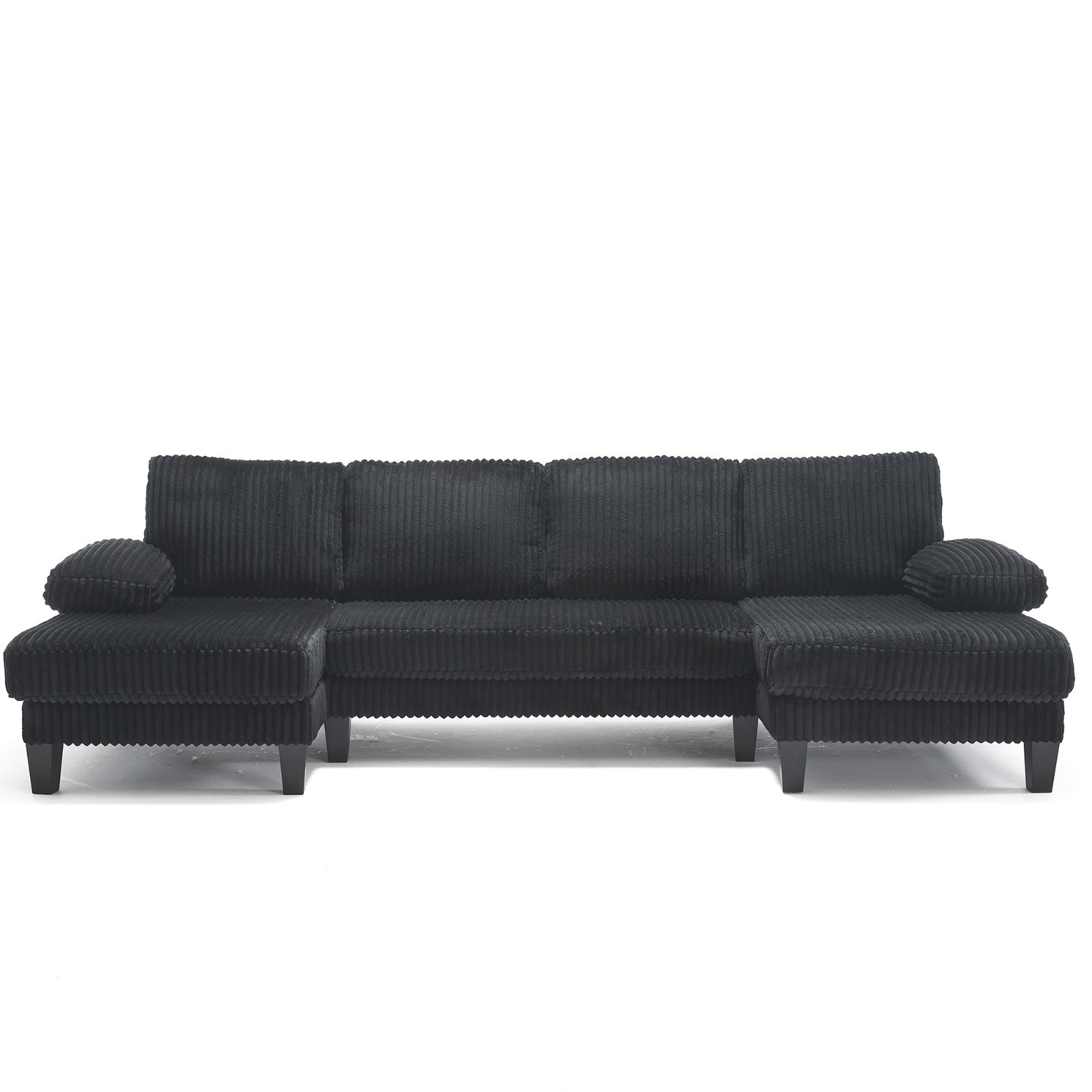 114″ U-shaped Sectional Sofa Couch Corduroy Fabric Sleeper Dual Chaise Lounges