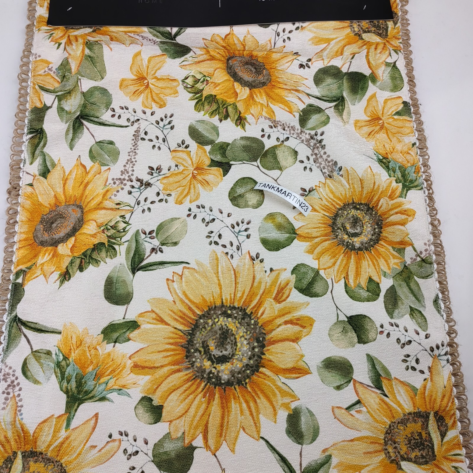 Tahari Sunflower Fabric Table Runner Jute Yellow Summer Spring Fall 16″x90″