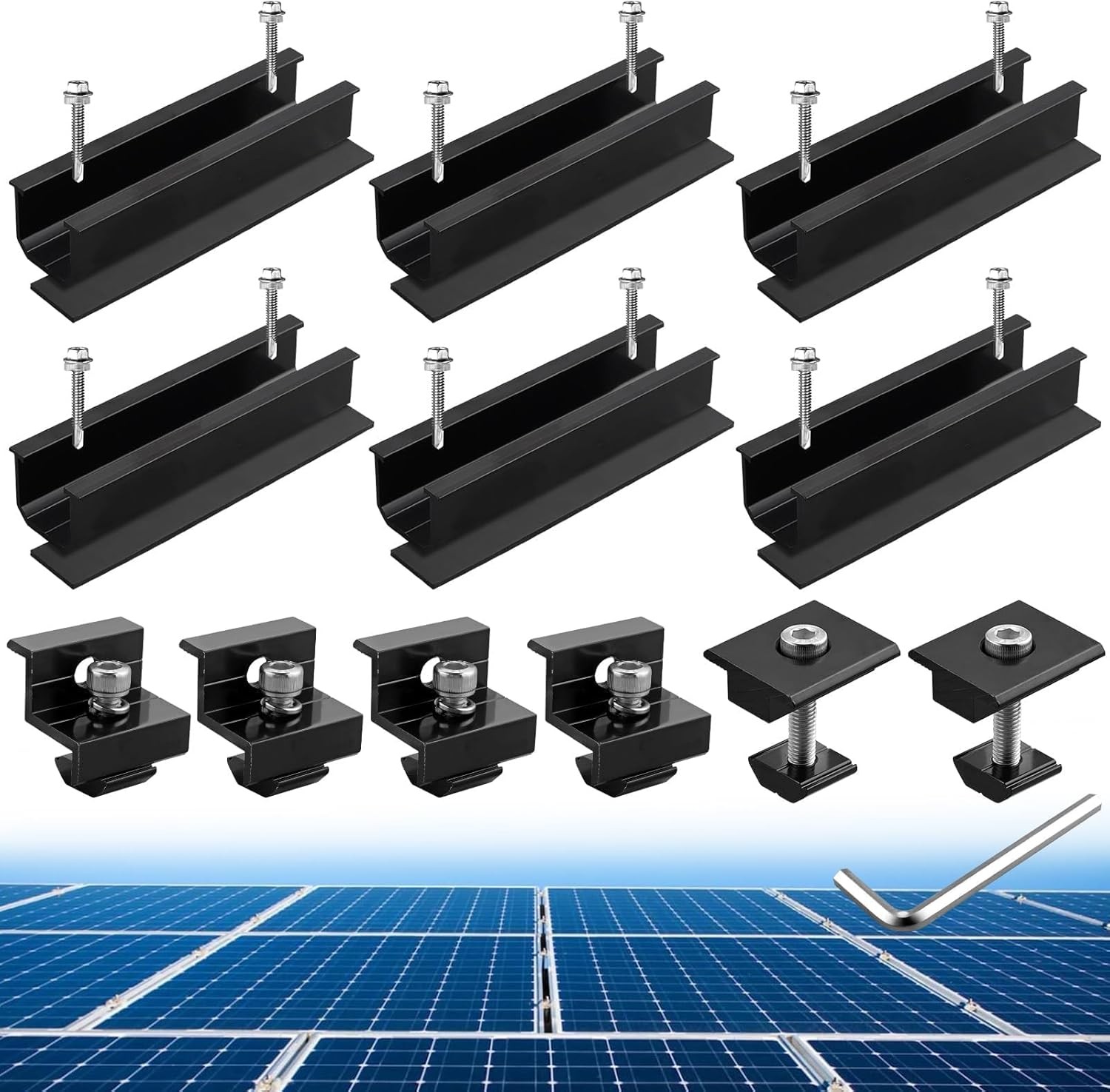 6Pcs Solar Panel Mounting Kit, Aluminium 4.72″ mini rail, Black