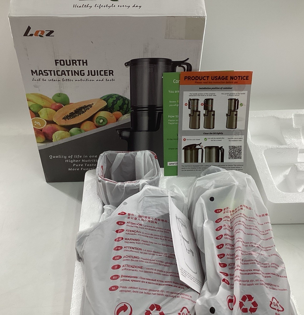 LQZ 120 Volts 350 Watts 60Hz ColdPress/ Fourth Masticating Juicer – Black