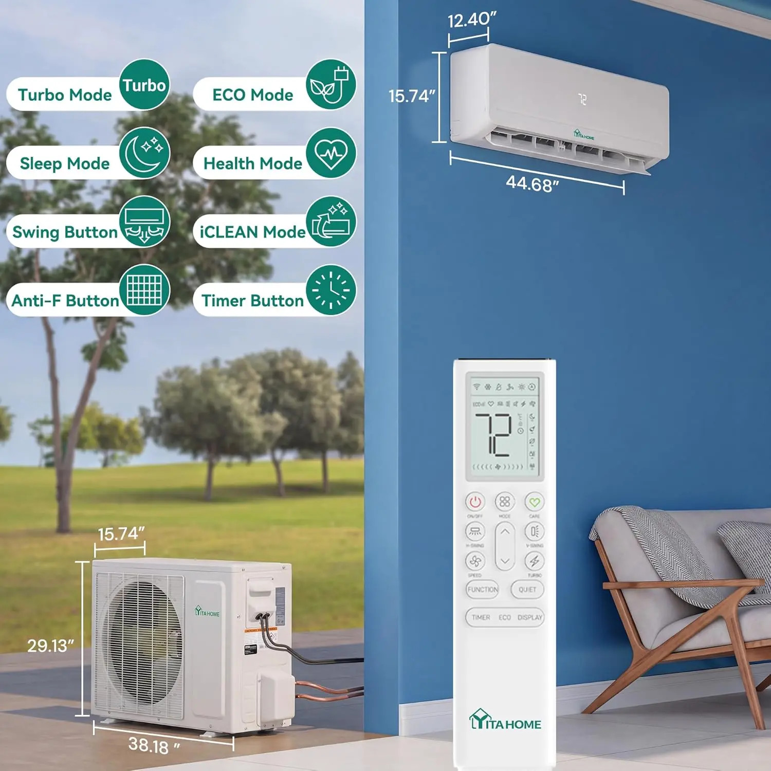 24000 BTU Mini Split AC Heat Pump 20 SEER2 230V Inverter WiFi Alexa 1500 Sq. Ft