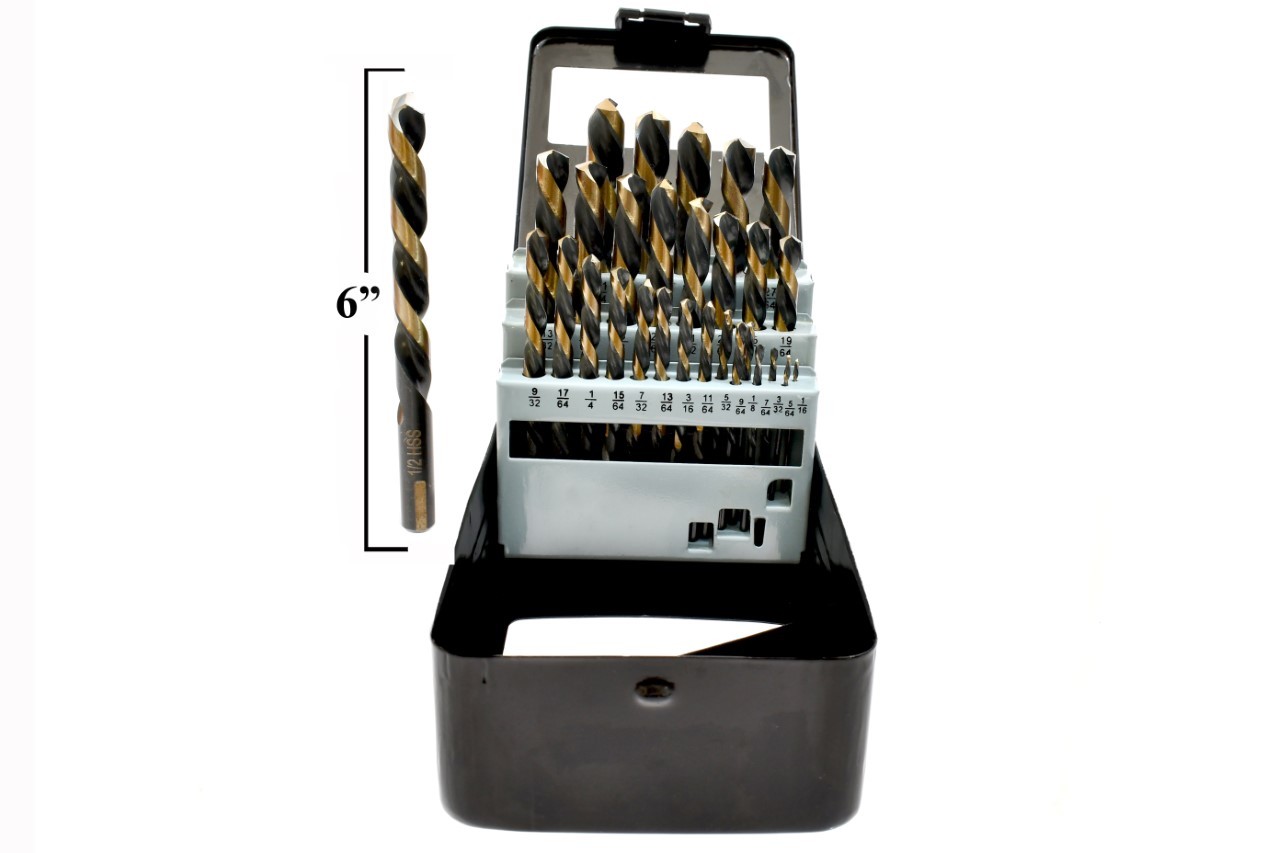 29PC Left Hand Industrial Black & Gold Drill Bit Set 135 degree split Point