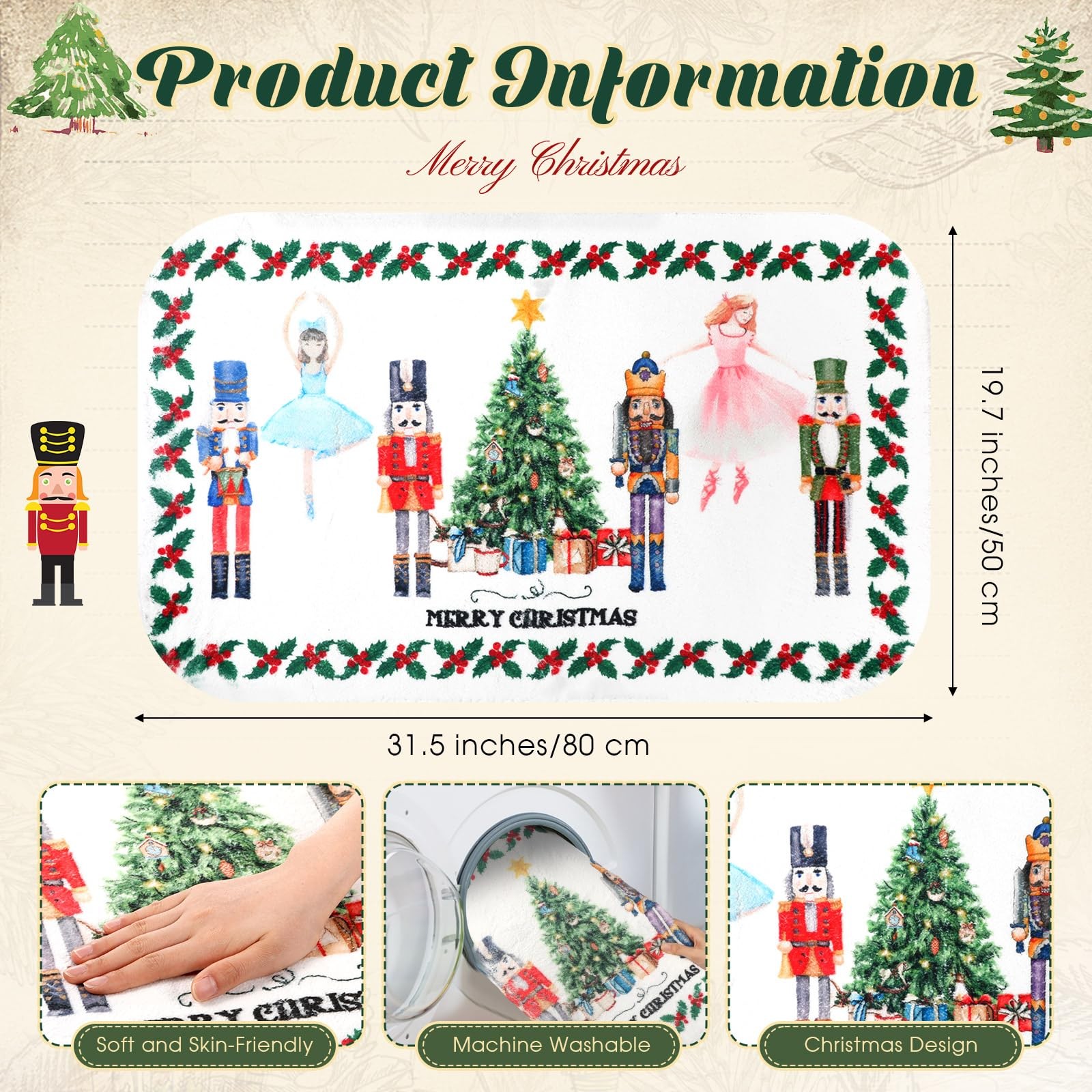 Tinideya Nutcracker Christmas Bathroom as show in the figure, Multi Color